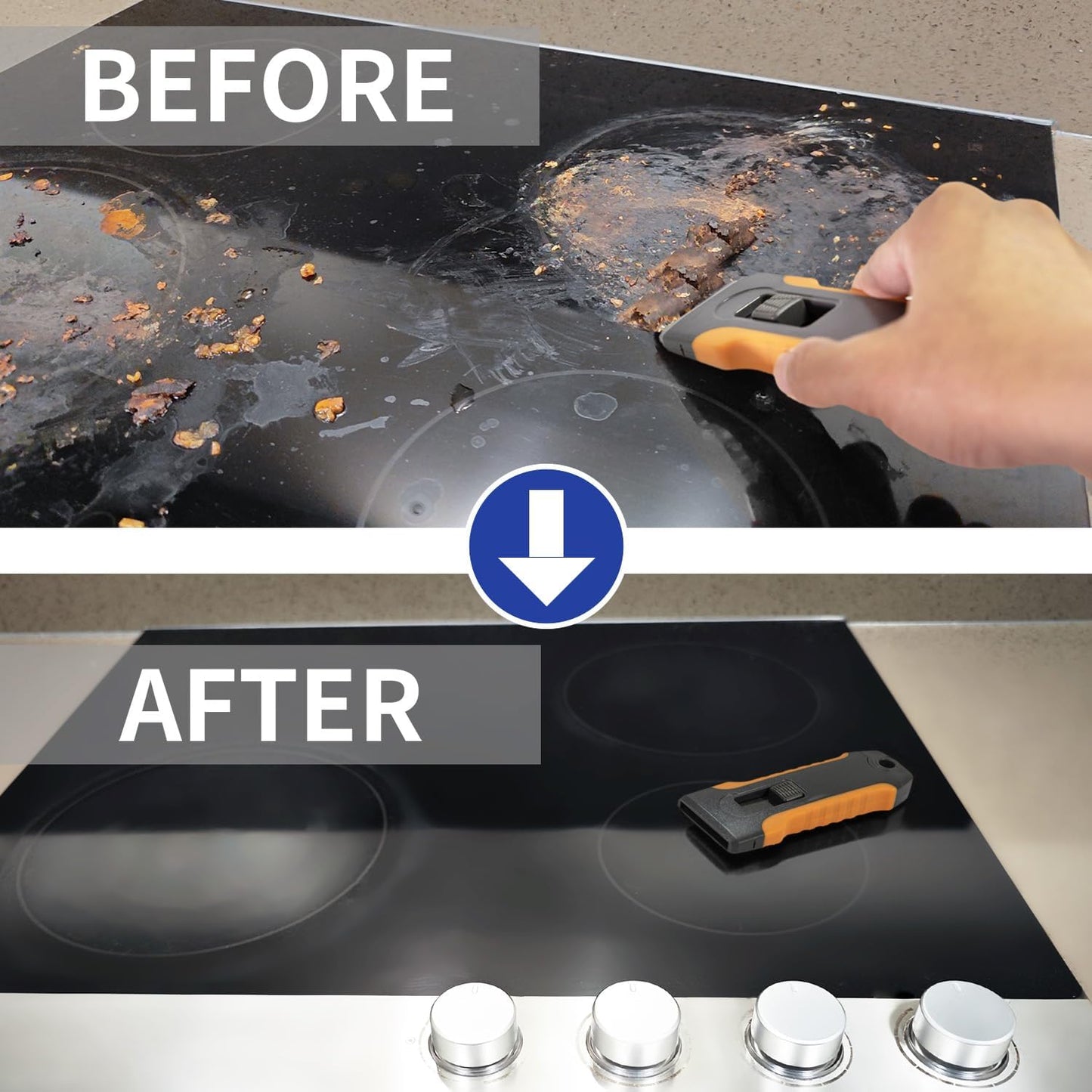 Razor Blade Scraper Tool with 15pcs Extra Blades, Cleaning Razor Scraper for Glass, Glass Top Stove
