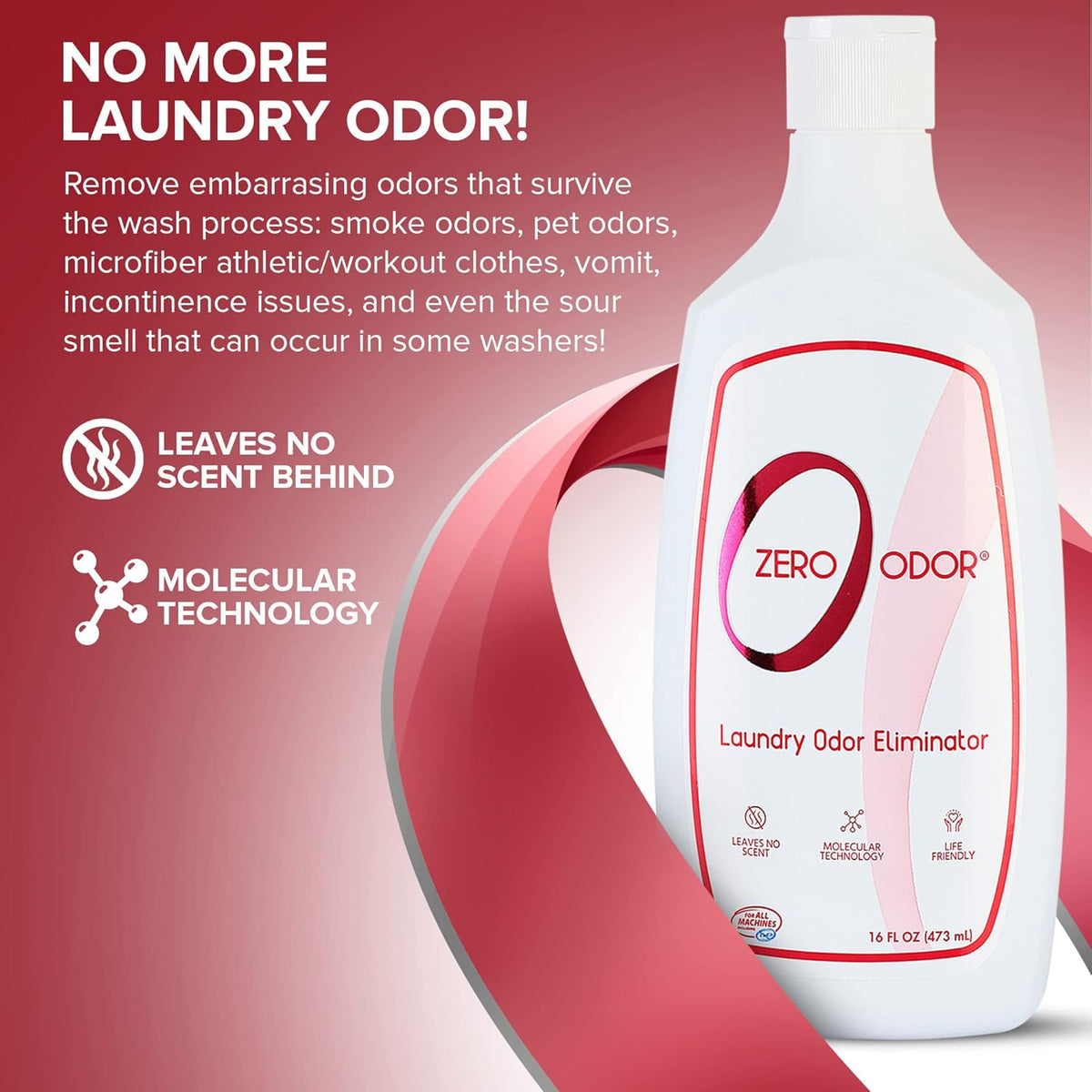 Zero Odor – Laundry Odor Eliminator - Permanently Eliminate laundry Odor – Patented Molecular