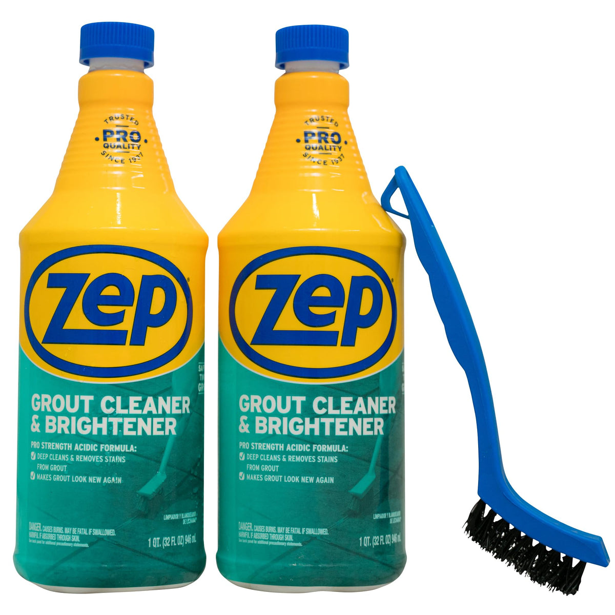 Zep Grout Cleaner and Brightener and Easy to Use Handheld Brush - 32 oz (Case of 2) - ZU104632