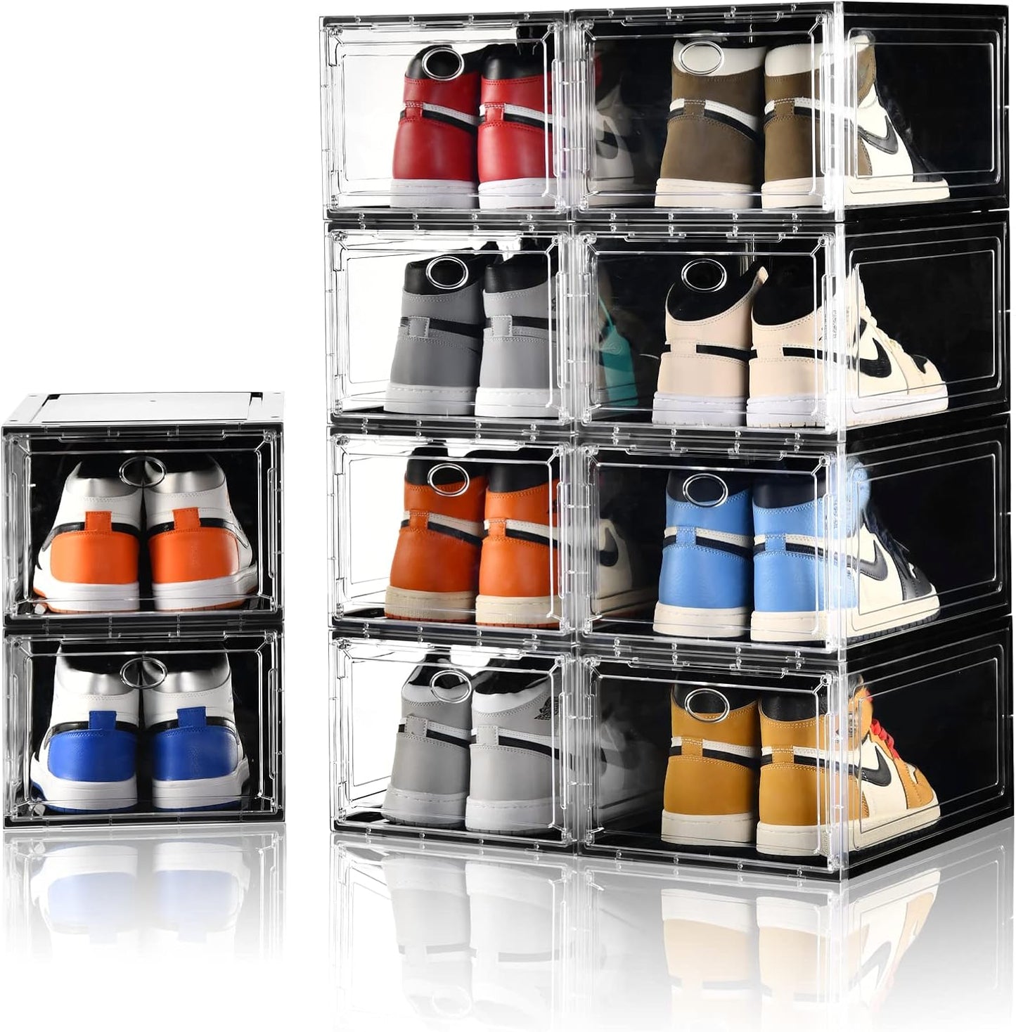 10 Pack Shoe Boxes Stackable,Upgraded Sturdy Storage Boxes with Clear Magnetic Door,Multifunctional