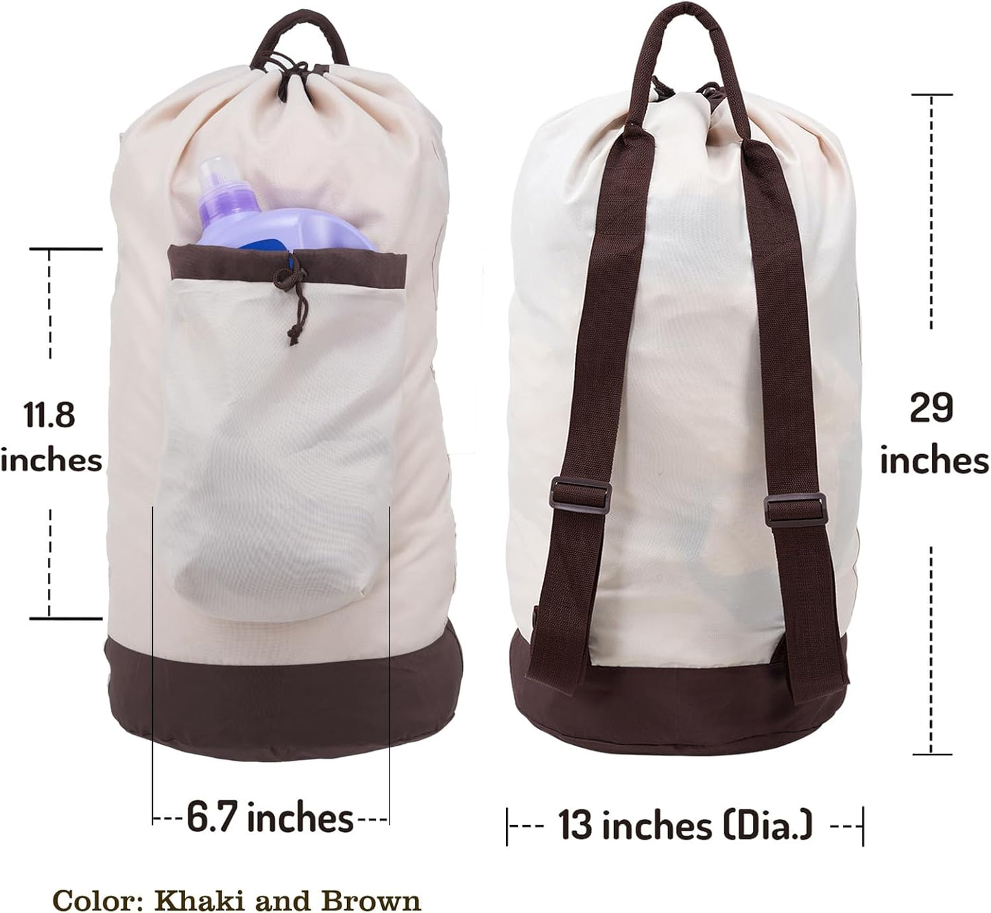 Laundry Bag Backpack with Shoulder Straps and Detergent Holder Clothes, Travel Laundry Backpack Bag