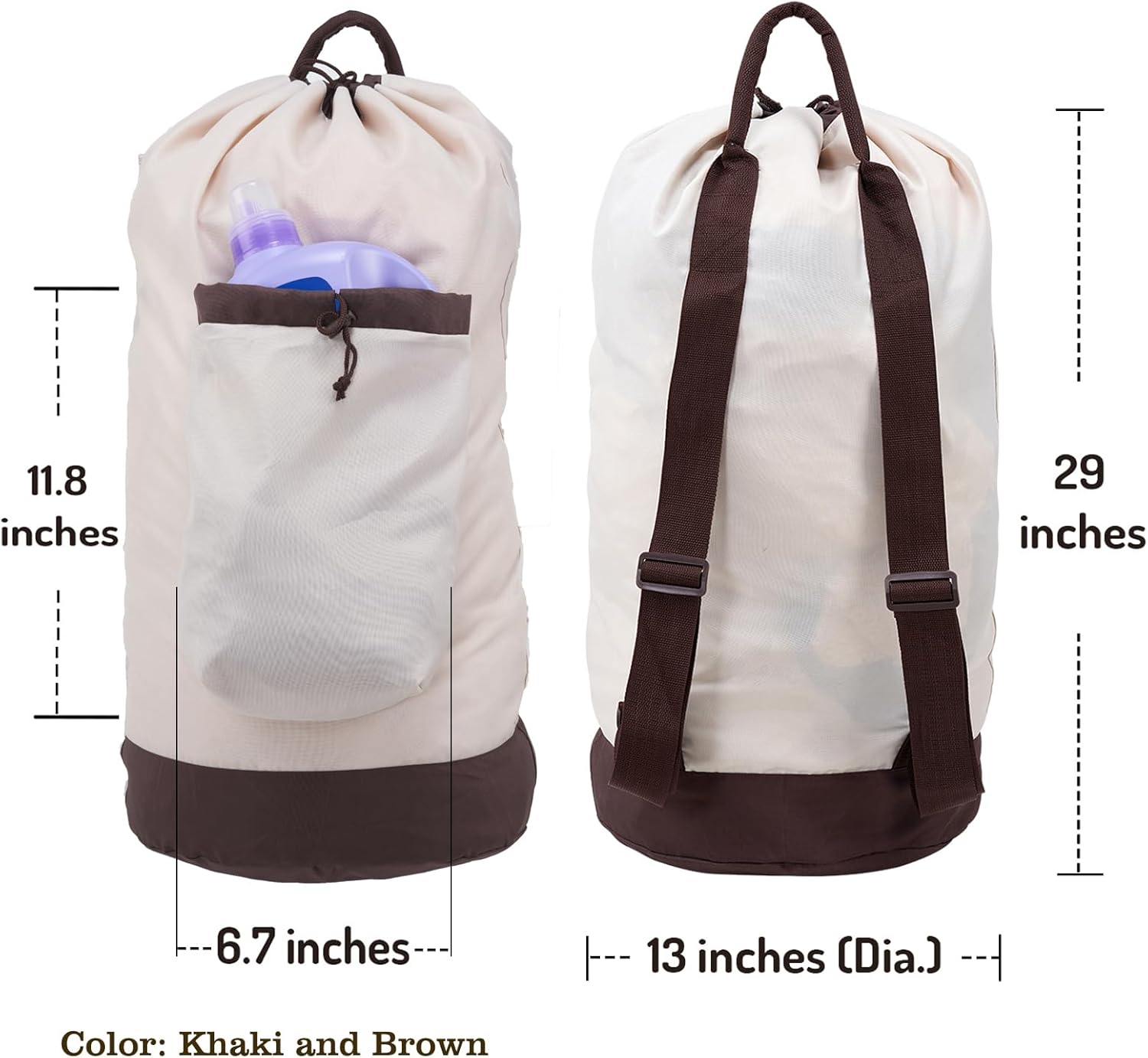 Laundry Bag Backpack with Shoulder Straps and Detergent Holder Clothes, Travel Laundry Backpack Bag