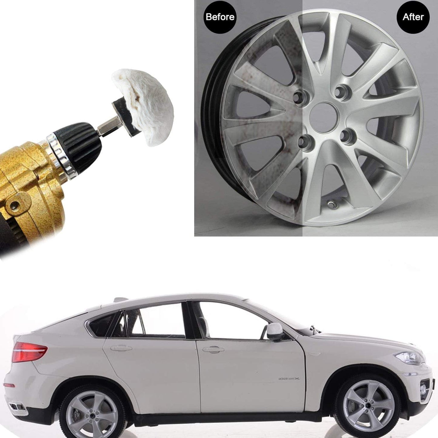 Polishing Pad Buffing Wheel Kit White Flannelette 5 Pack, Polisher Tools Fit for Metal Aluminum