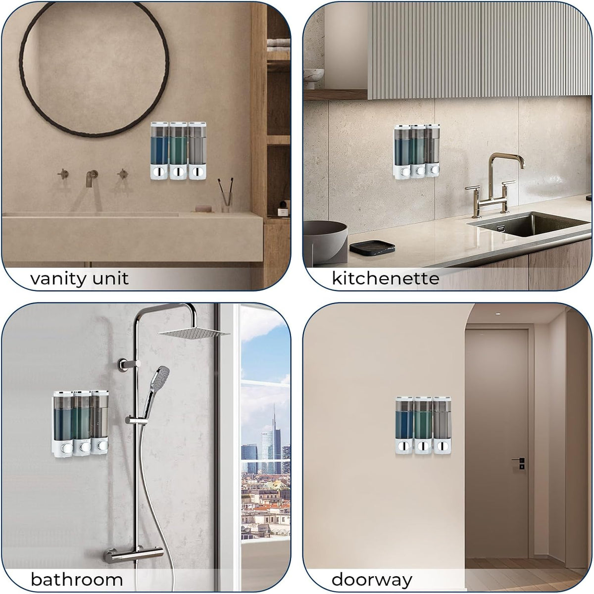 Shampoo and Conditioner Dispenser, Shower Soap Dispenser 3 Chamber No Drill Shampoo Dispenser for