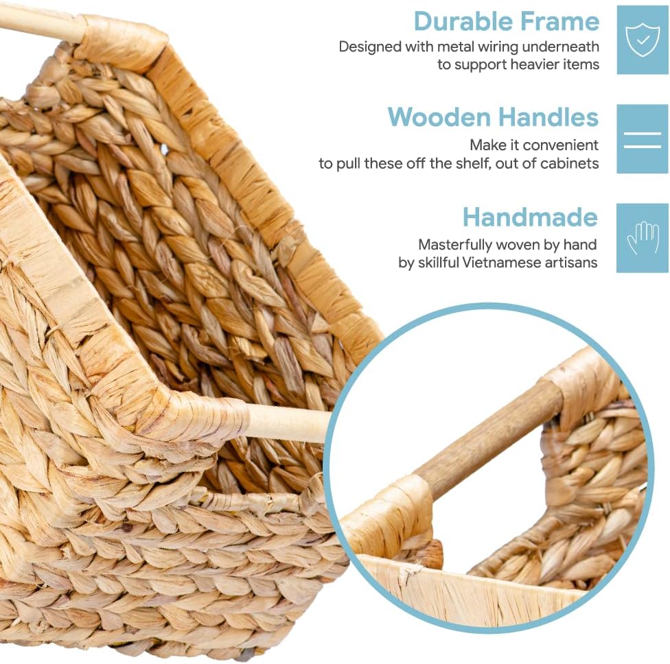 Natural Water Hyacinth storage basket with Handle, Rectangular Organizing Basket for Organizing