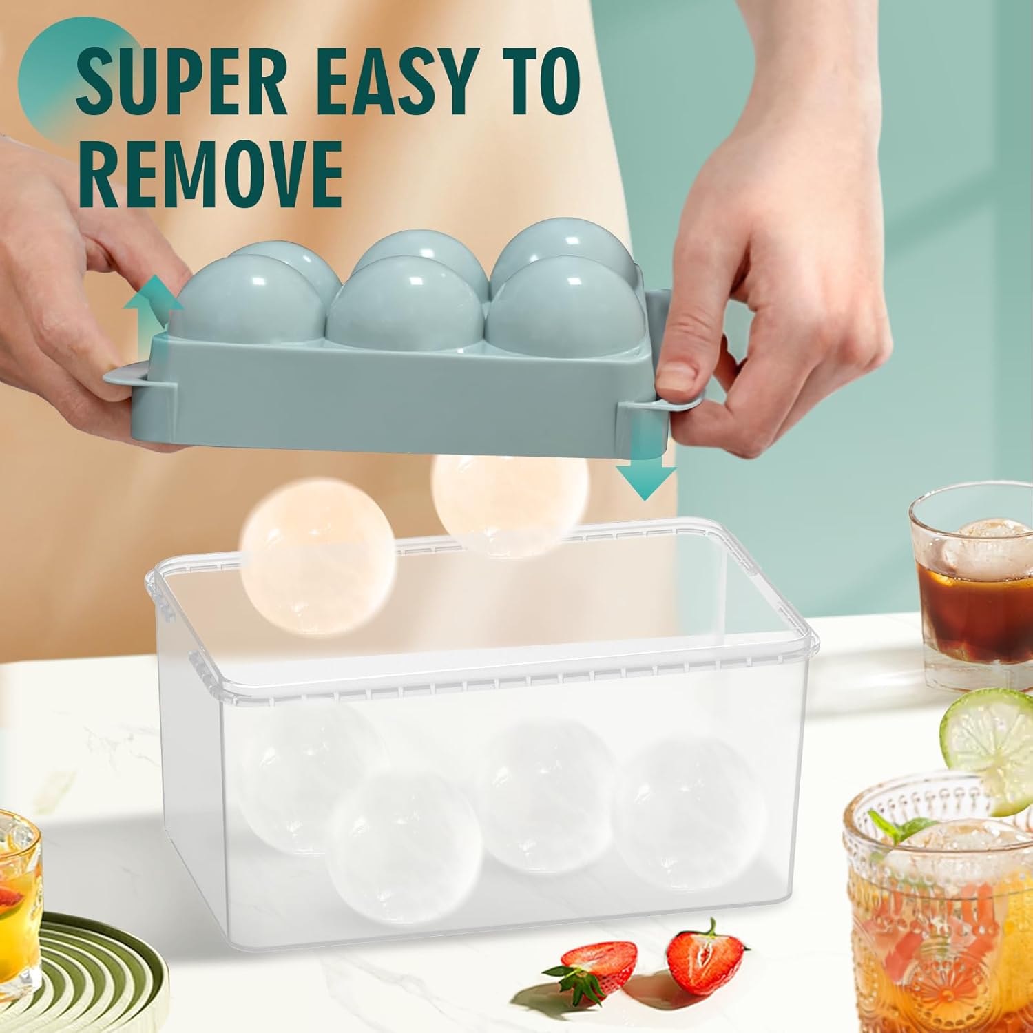 WIBIMEN Large Ice Cube Molds, Big Round Whiskey Ice Cube Trays for Freezer, Easy to Fill & Release
