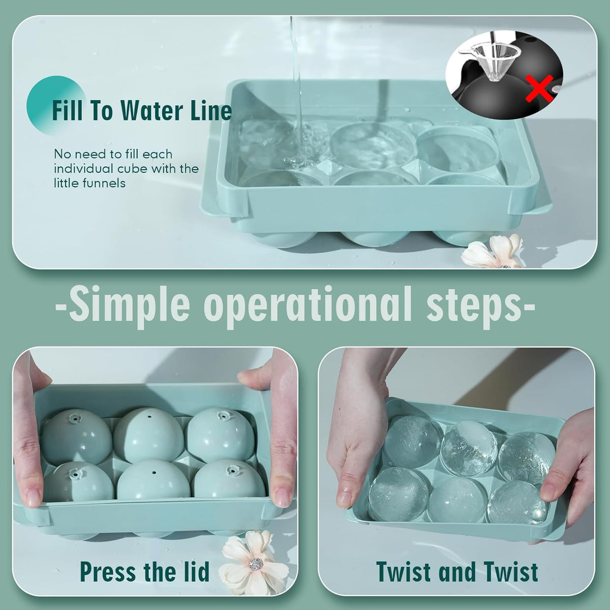 WIBIMEN Large Ice Cube Molds, Big Round Whiskey Ice Cube Trays for Freezer, Easy to Fill & Release
