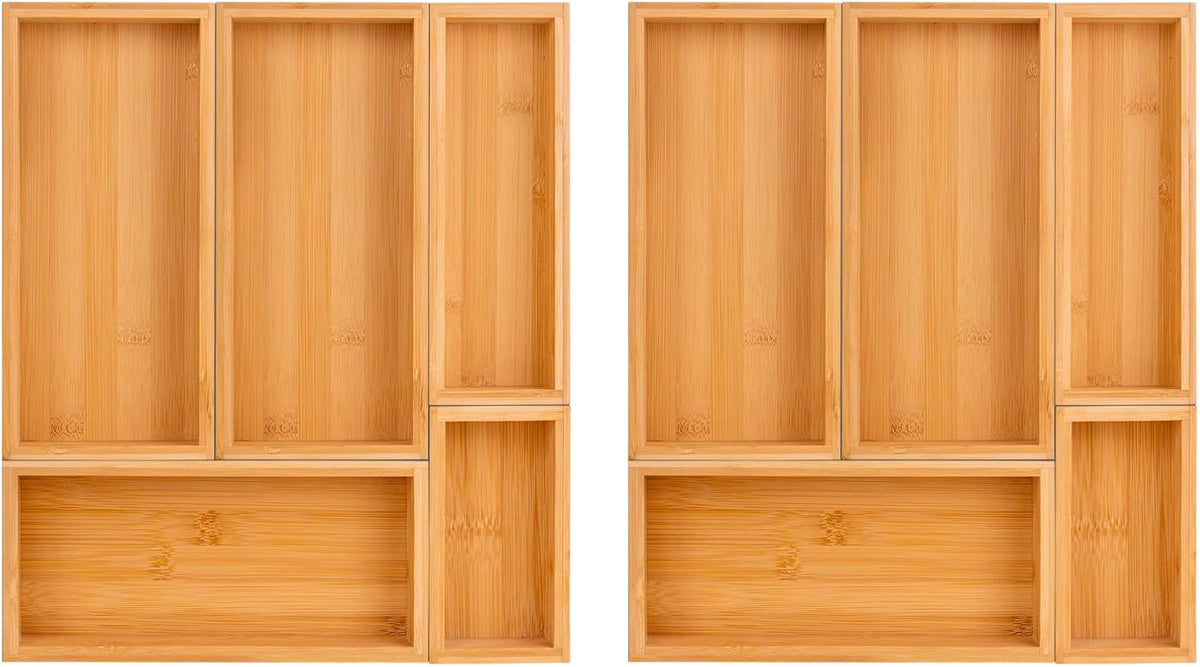 bamboo drawer organizer Set，expandable drawer dividers,wooden storage organizers,large trays for