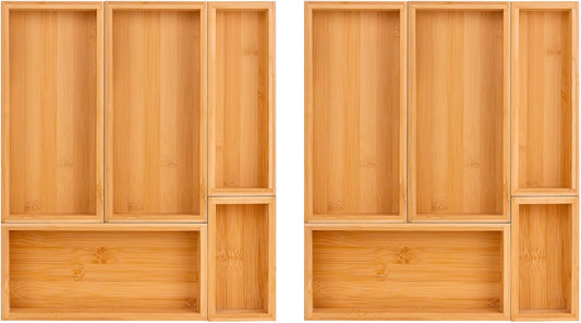bamboo drawer organizer Set，expandable drawer dividers,wooden storage organizers,large trays for