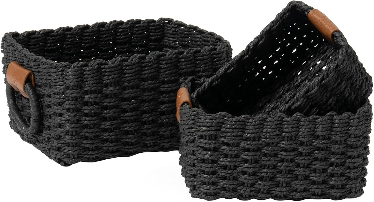 LA JOLIE MUSE Small Wicker Baskets for Organizing, Recycled Paper Rope Storage Basket Container