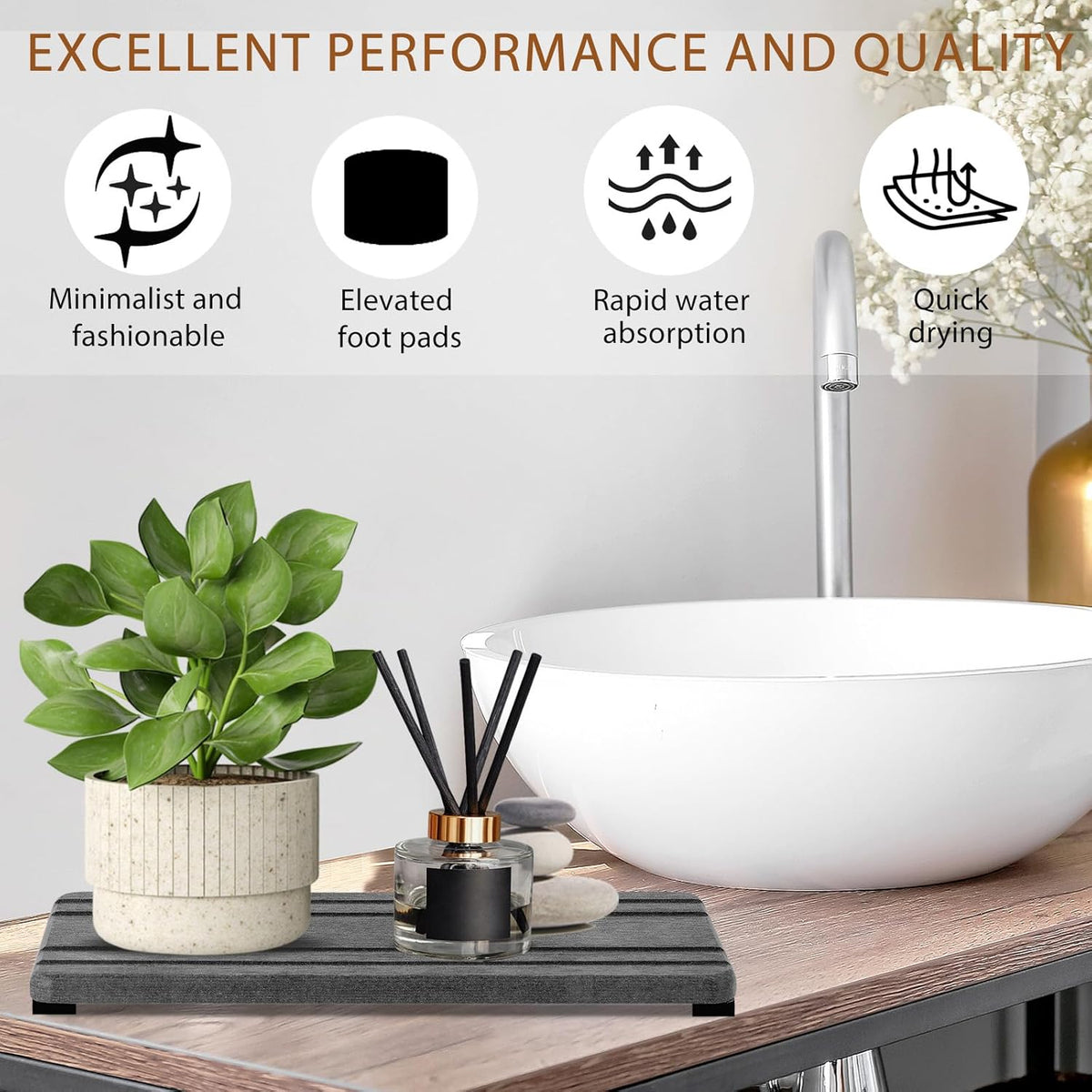 3PCS Water Absorbing Stone Tray, DryingNeat Diatomite Stone Sink Tray, Instant Dry Sink Coasters