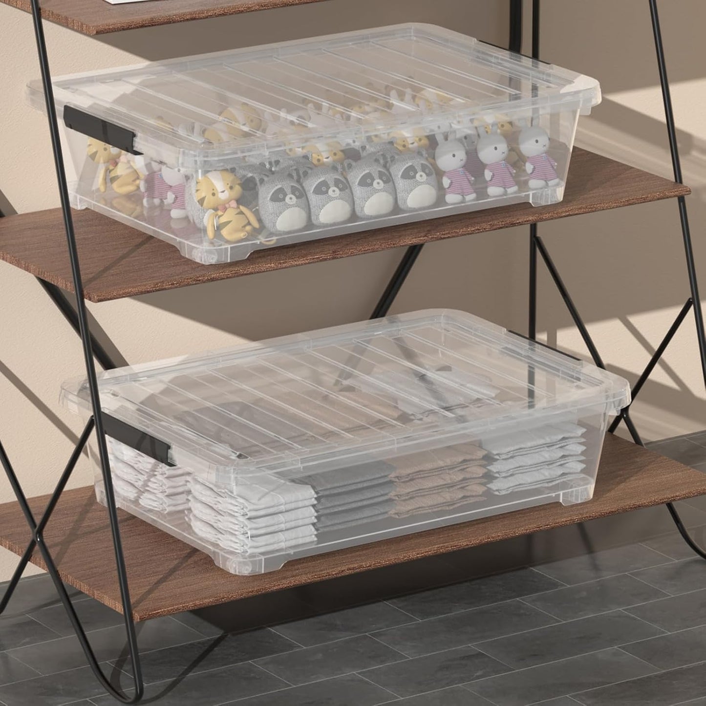 4 Packs Under Bed Storage Containers with Clear Lid, Large Stackable Plastic Latching Bins with