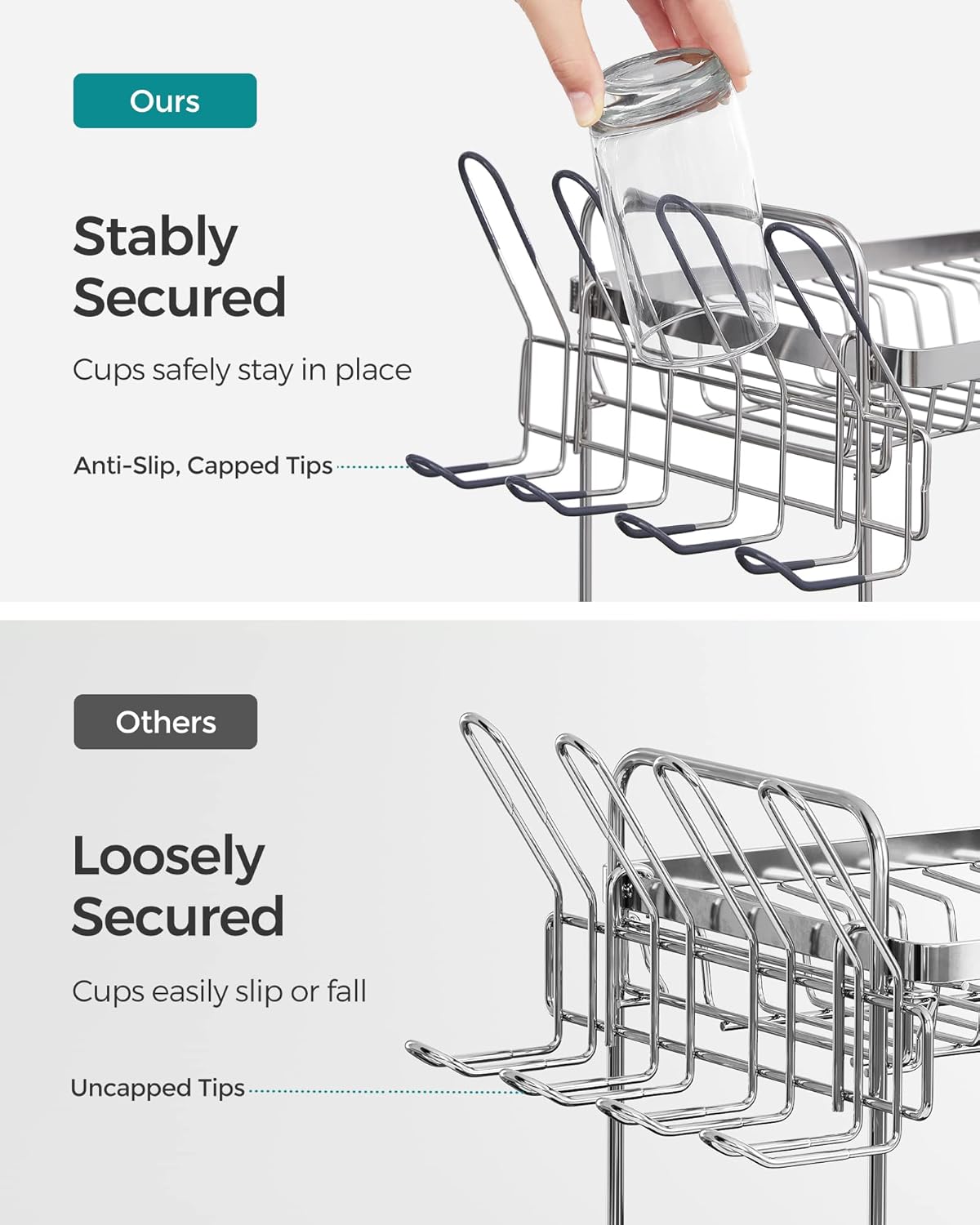 SONGMICS Dish Drying Rack - 2 Tier Dish Rack for Kitchen Counter with Rotatable and Extendable