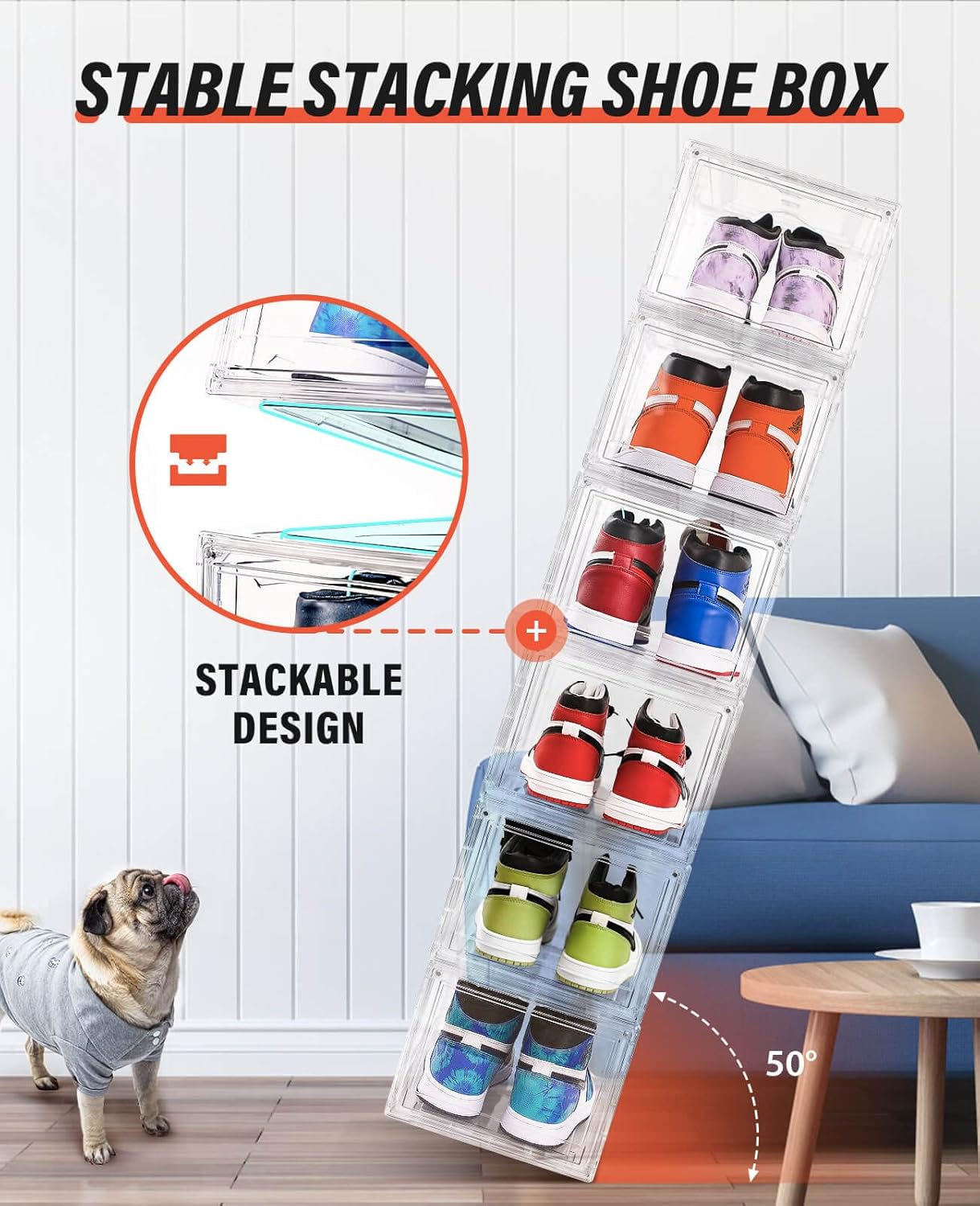 KDOR Shoe Boxes Clear Plastic Stackable 3 Pack Shoe Storage for Sneakerheads, Shoe Display Case