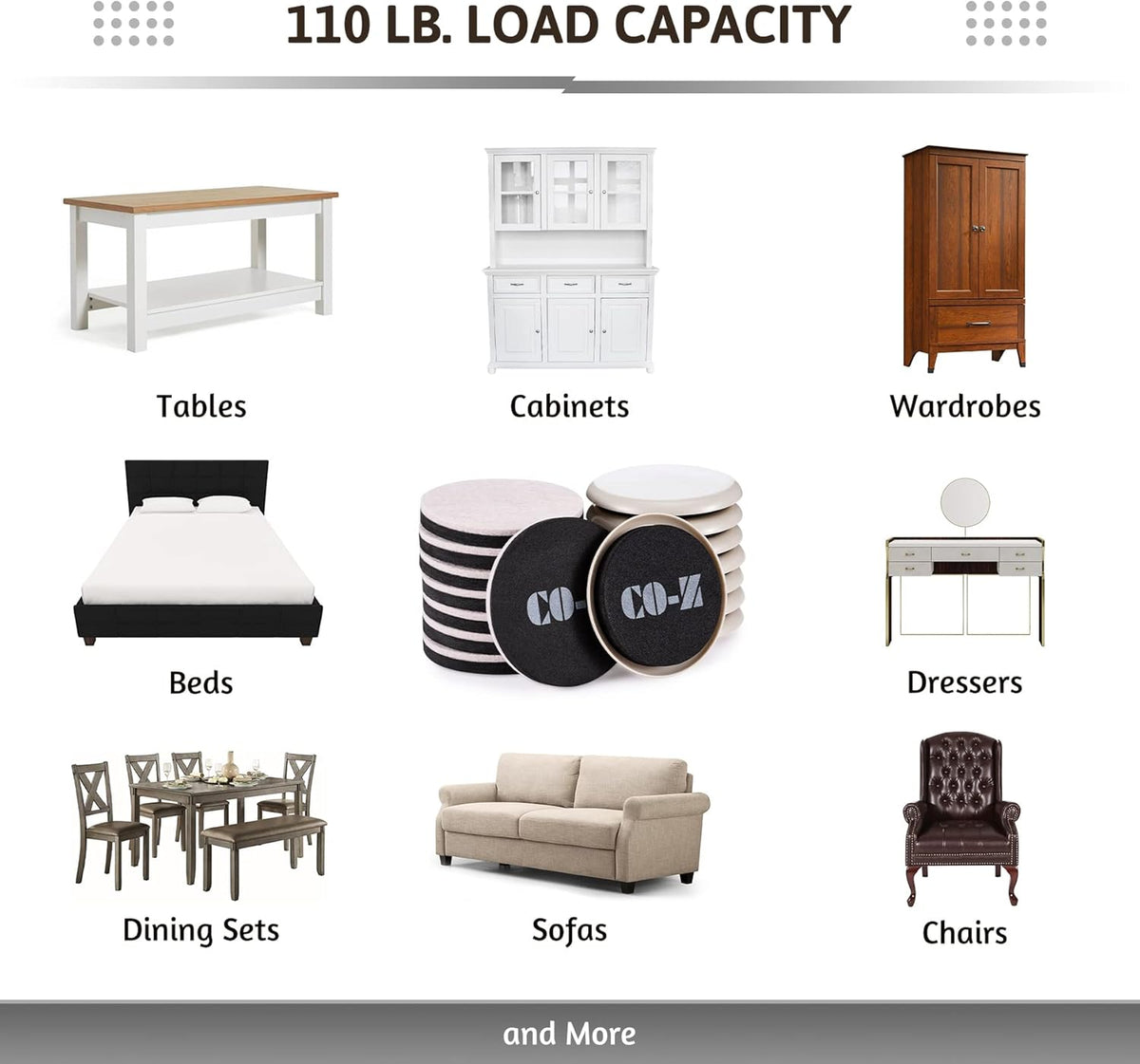 CO-Z Felt Furniture Sliders - 16 Pack with 8 Plastic & 8 Felt Sliders, 3 1/2" Reusable Furniture
