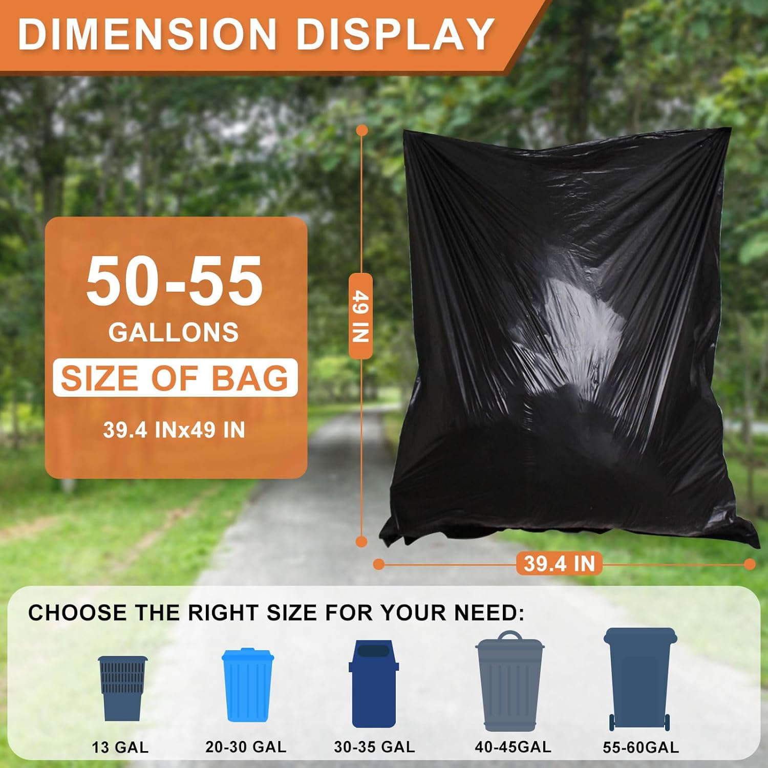 50-55 Gallon Black Trash Bags 120 Count - 40''x50'' Extra Large 50+ Gallon Garbage Bags,Unscented