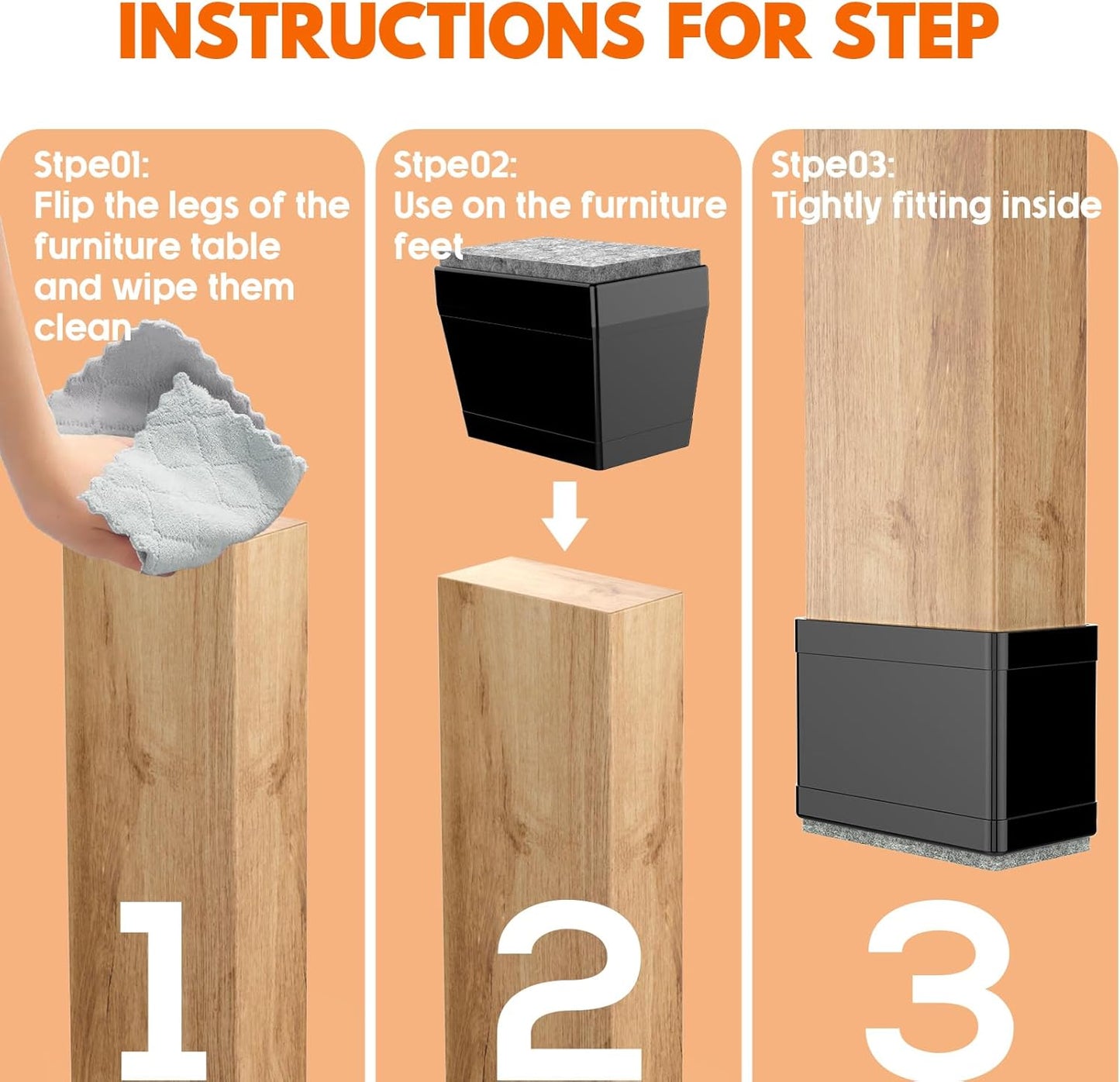 Rectangle Chair Leg Protectors for Hardwood Floors,16 PCS Silicone Covers to Protect Wood Tile
