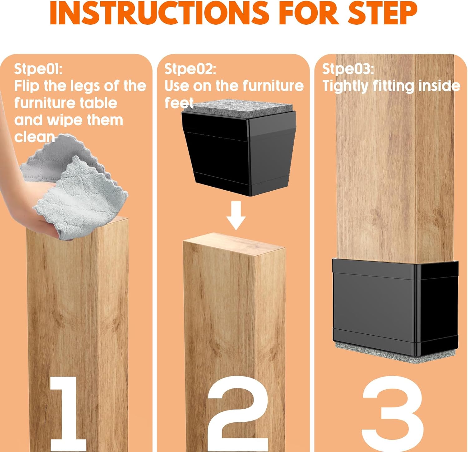 Rectangle Chair Leg Protectors for Hardwood Floors,16 PCS Silicone Covers to Protect Wood Tile