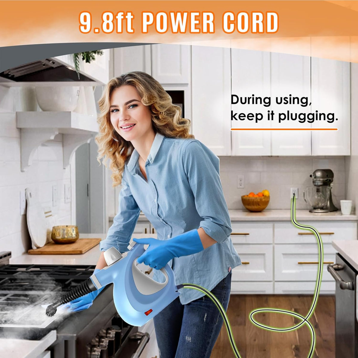 Pressurized Handheld Multi-Surface Natural Steam Cleaner with 12 pcs Accessories, Multi-Purpose