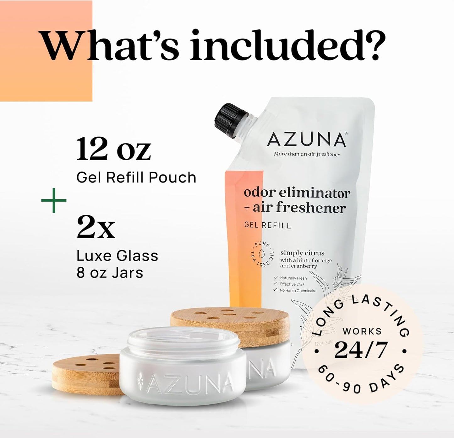 Azuna Air Freshener & Odor Eliminator for Strong Odor | 2 Room Kit Includes (2) Empty Luxe Glass