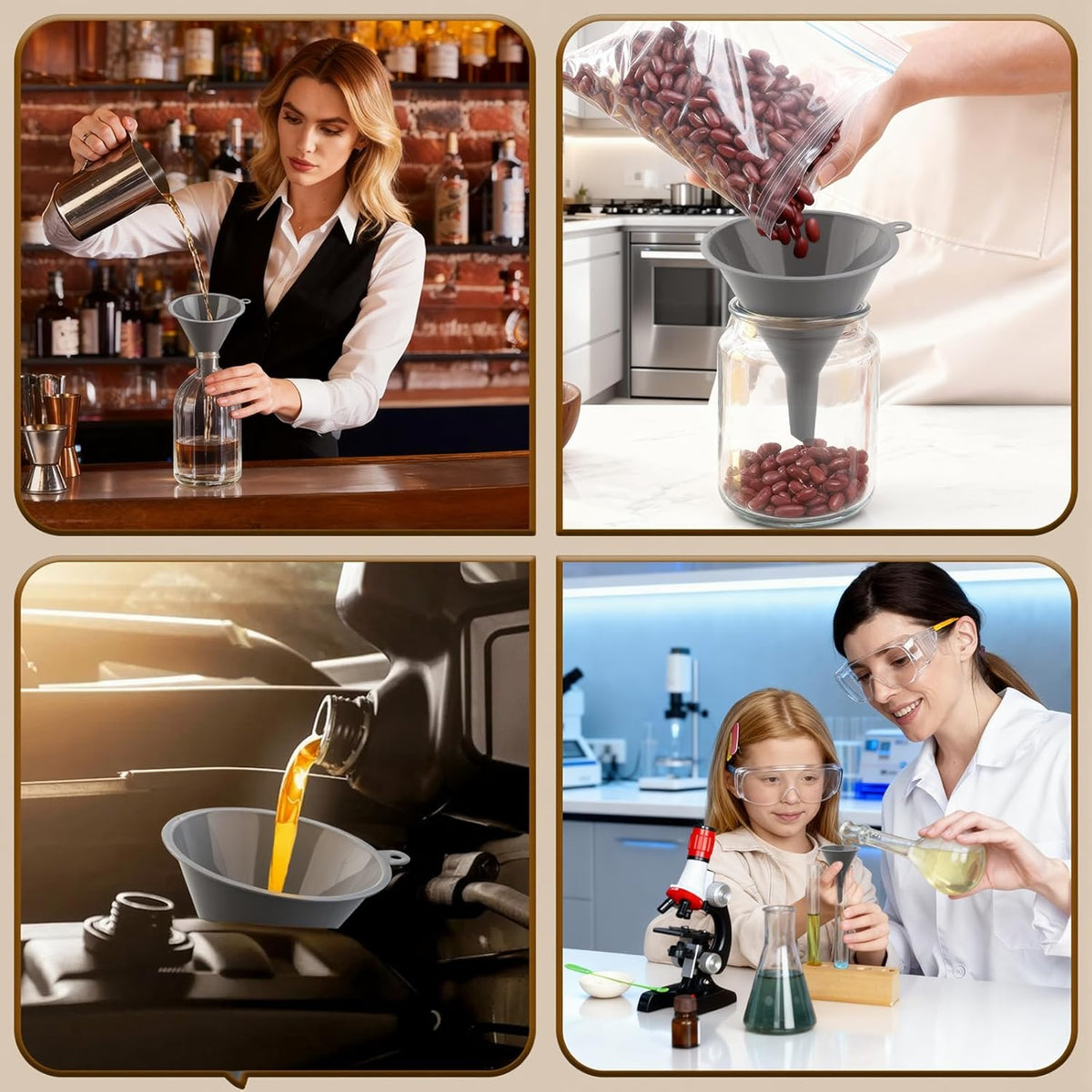 3Piece Plastic Kitchen Funnel Set, Multifunctional Funnels for Filling Bottles Canning Car Oil