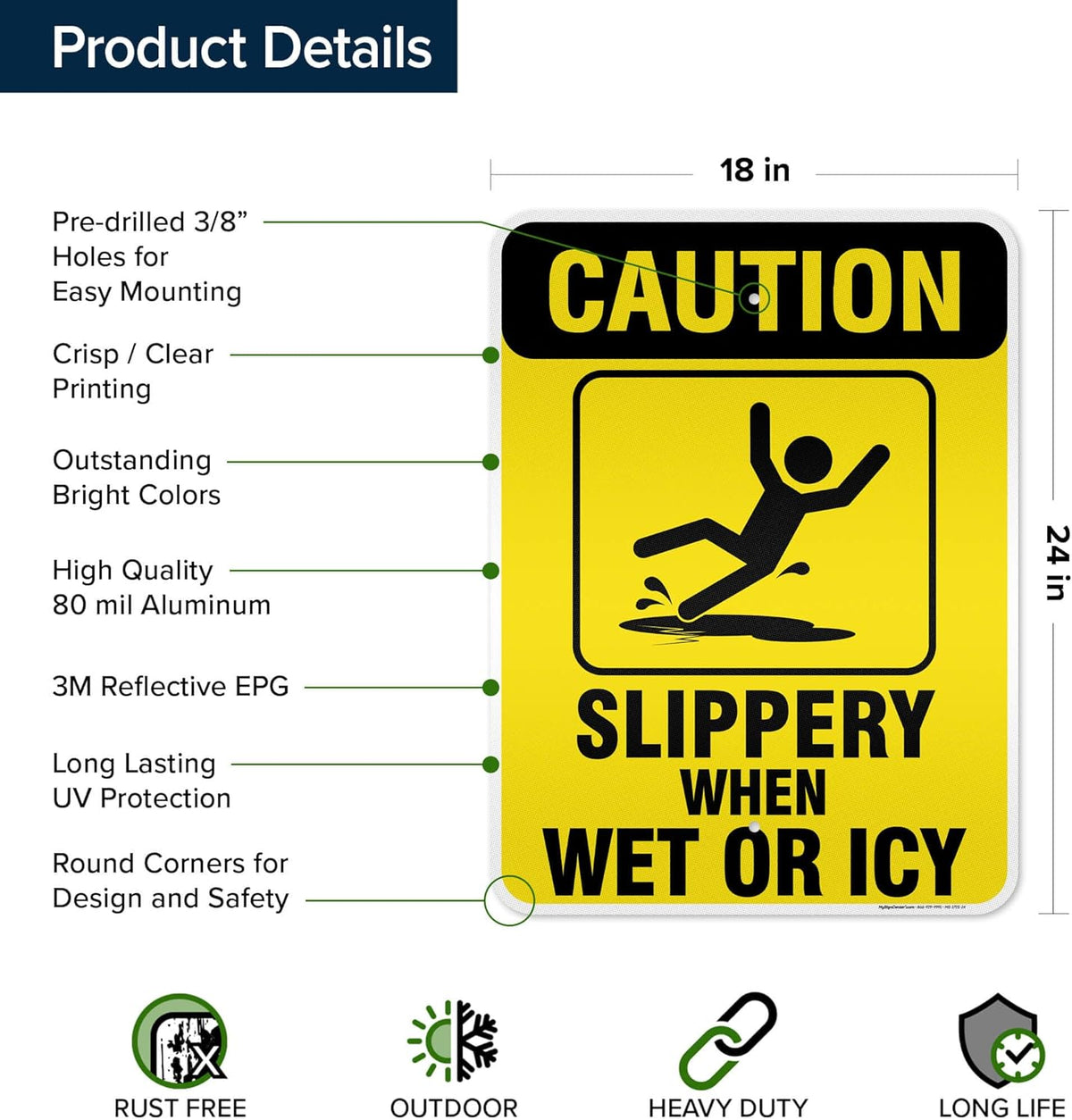 Caution Slippery When Wet Sign or ICY Sign, 18"x24" 0.80 Reflective Aluminum, Indoor/Outdoor Use