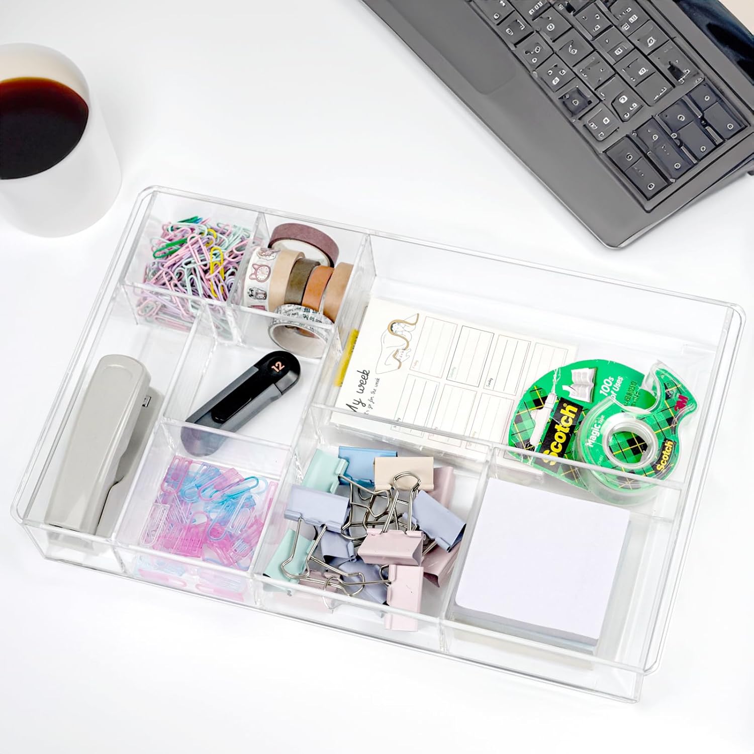 8-Section Clear Drawer Organizer, Large Acrylic Drawer Divider Tray for Desk,Bathroom,Office