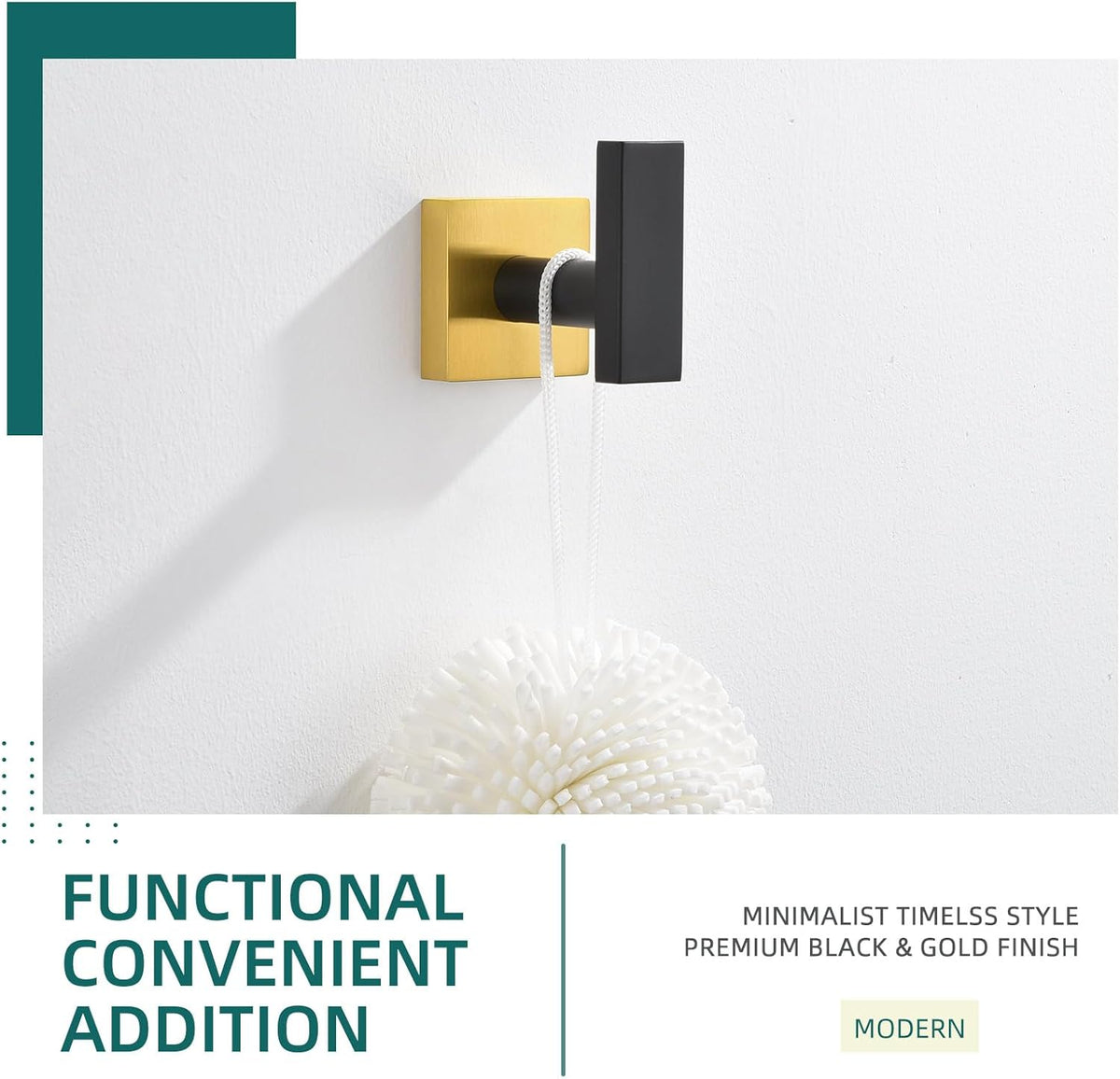 Angle Simple Towel Hook Black & Gold, Stainless Steel Bathroom Towel Holder, Robe Hook, Kitchen