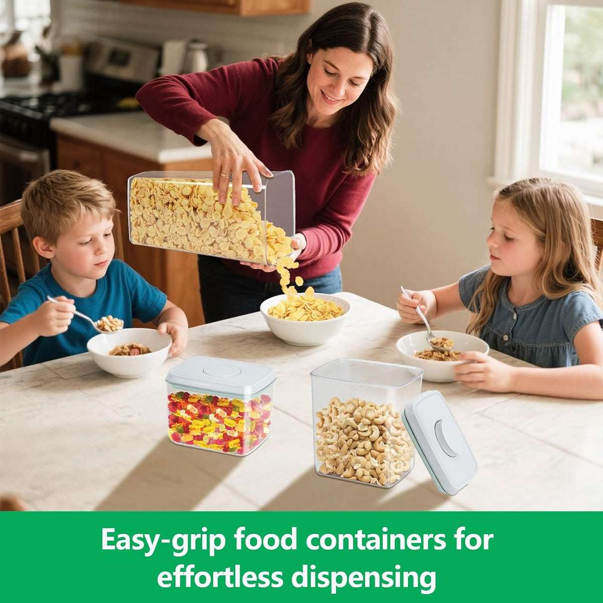 3 Pack Flour and Sugar Storage Containers with Pop-up Lid, 1.26Qt + 2.11Qt + 3.48Qt Food Storage