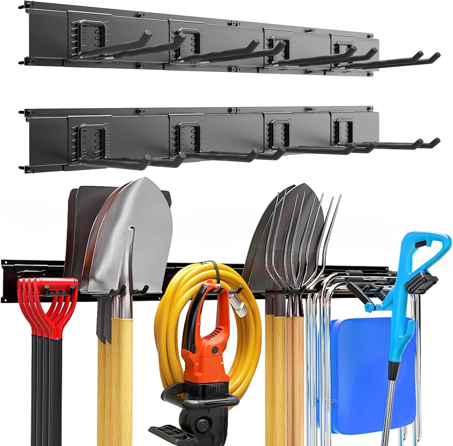 Garage Garden Tool Organizer Wall Mount, Heavy Duty Garage Tool Storage Rack 64 Inches, Max Load