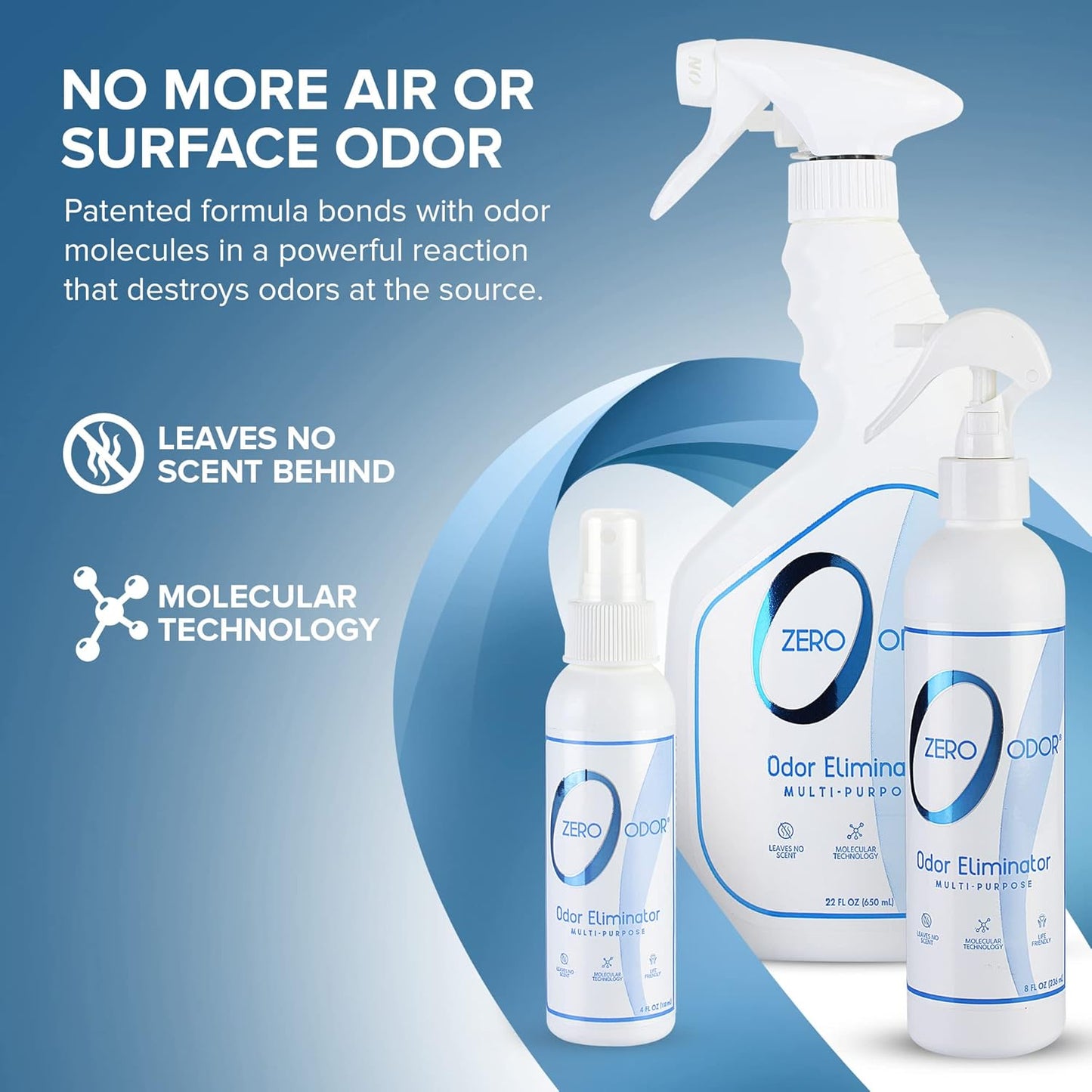 Zero Odor - Multi-Purpose Strong Odor Eliminator for Home, Office, Car, Bathroom, Hotel, Room
