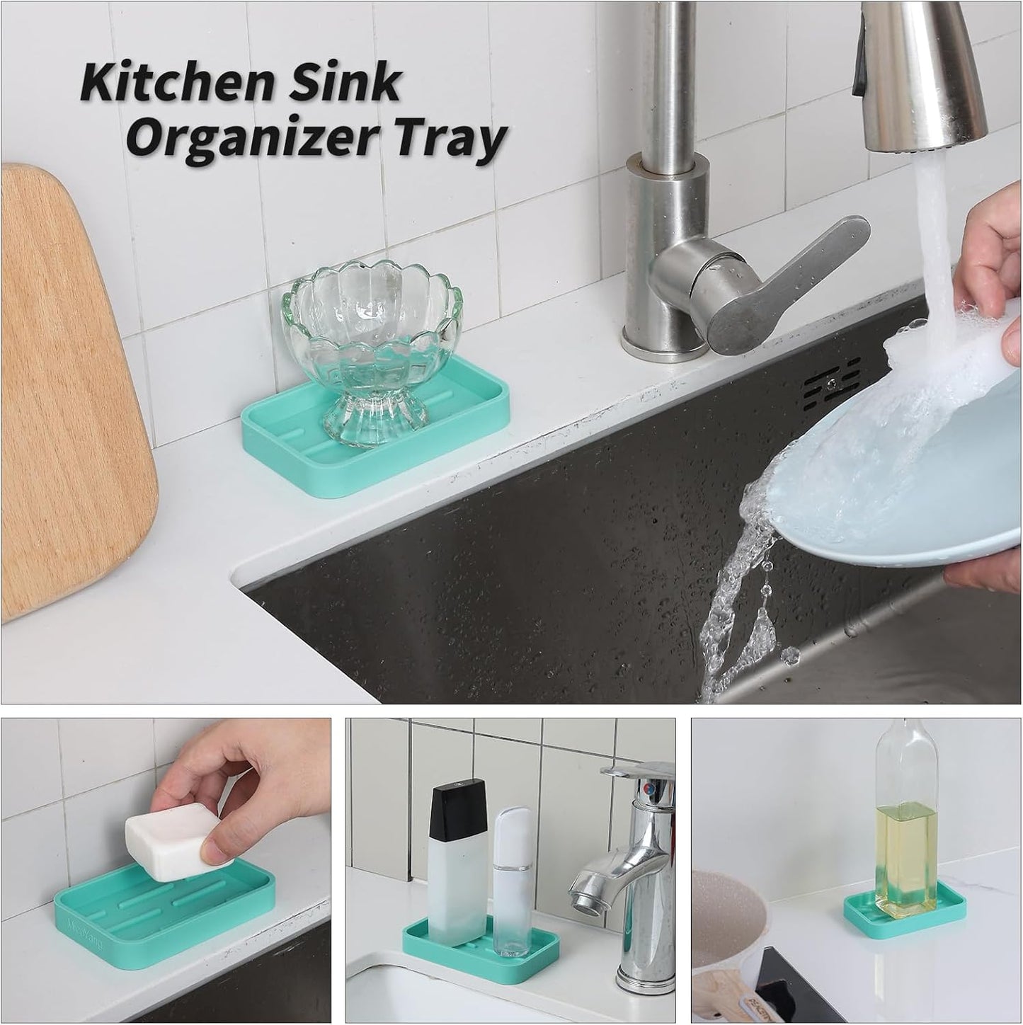 Silicone Kitchen Sink Organizer Tray for Multiple Usage,Easy Clean Sponges Holder for Kitchen