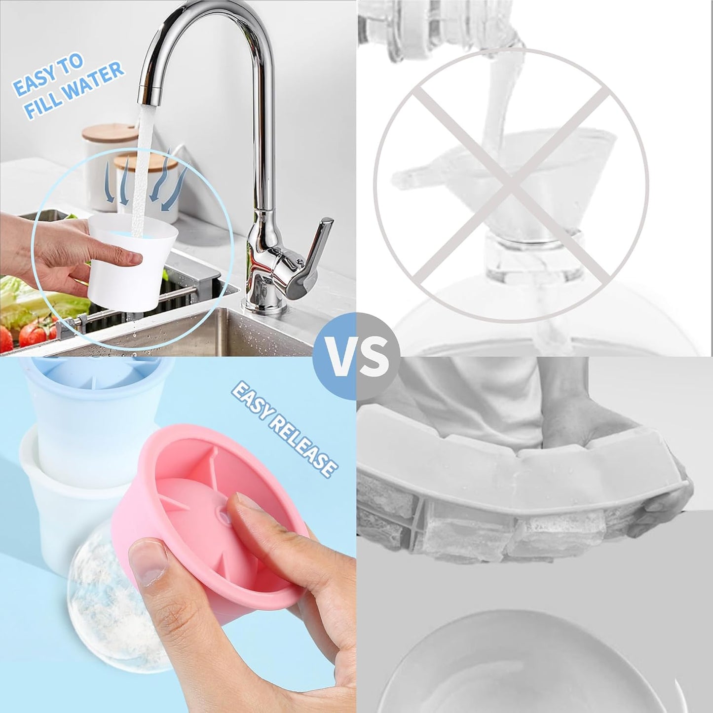 Round Ice Cube Molds 6 Pieces, Silicone Sphere Ice Mold Maker, Stackable Easy Release Circle Ice