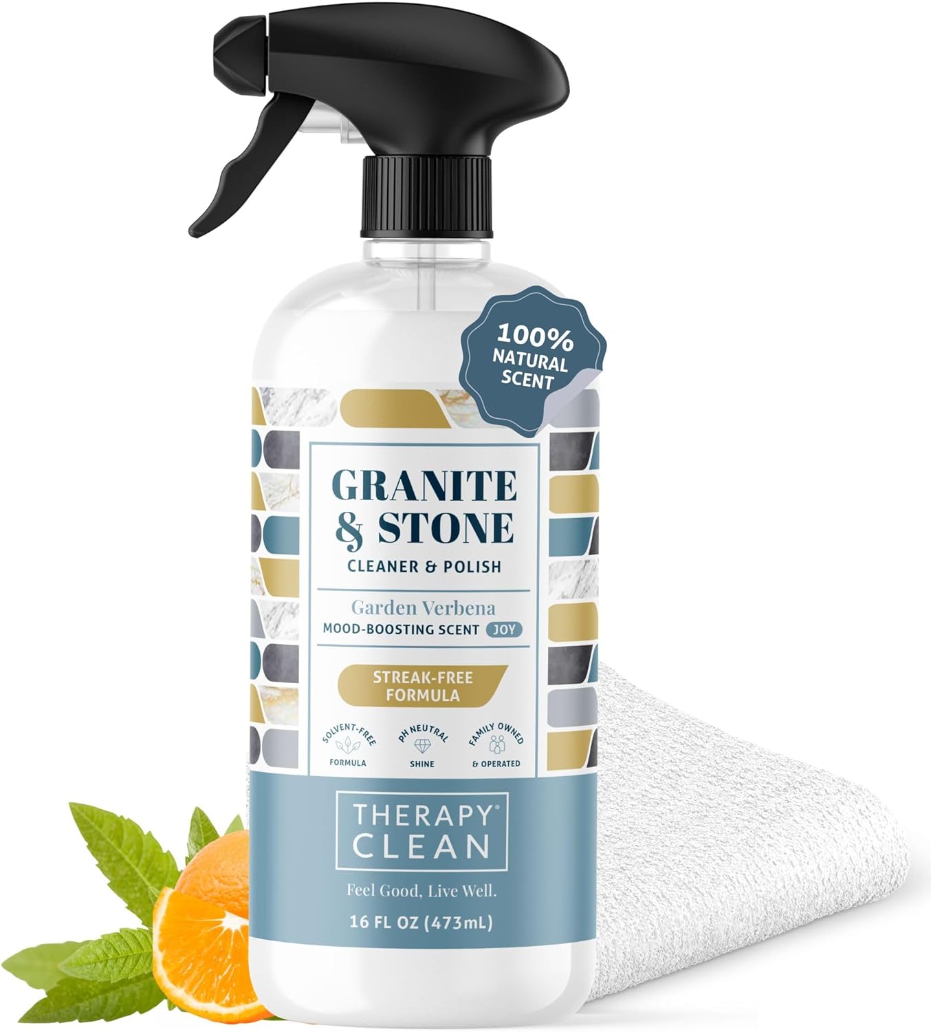 Therapy Granite Cleaner Kit with Microfiber - Daily Countertop Cleaner for Stone, Granite, Marble