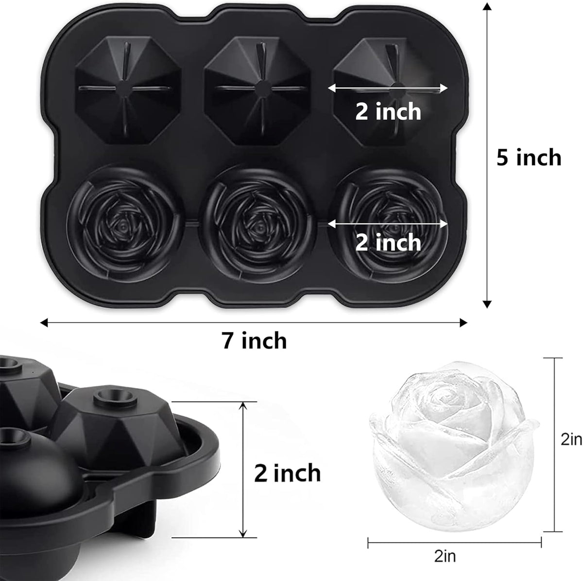 Rose Ice Cube Tray,ZACHDEE 2" Flower Silicone Ice Cube Tray With Covers,6 Easy Release Large Ice