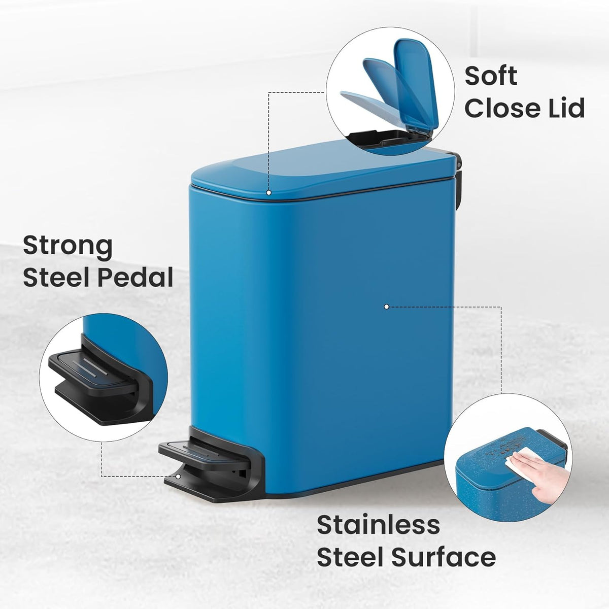 Cesun Small Bathroom Trash Can with Lid Soft Close, Step Pedal, 6 Liter / 1.6 Gallon Stainless