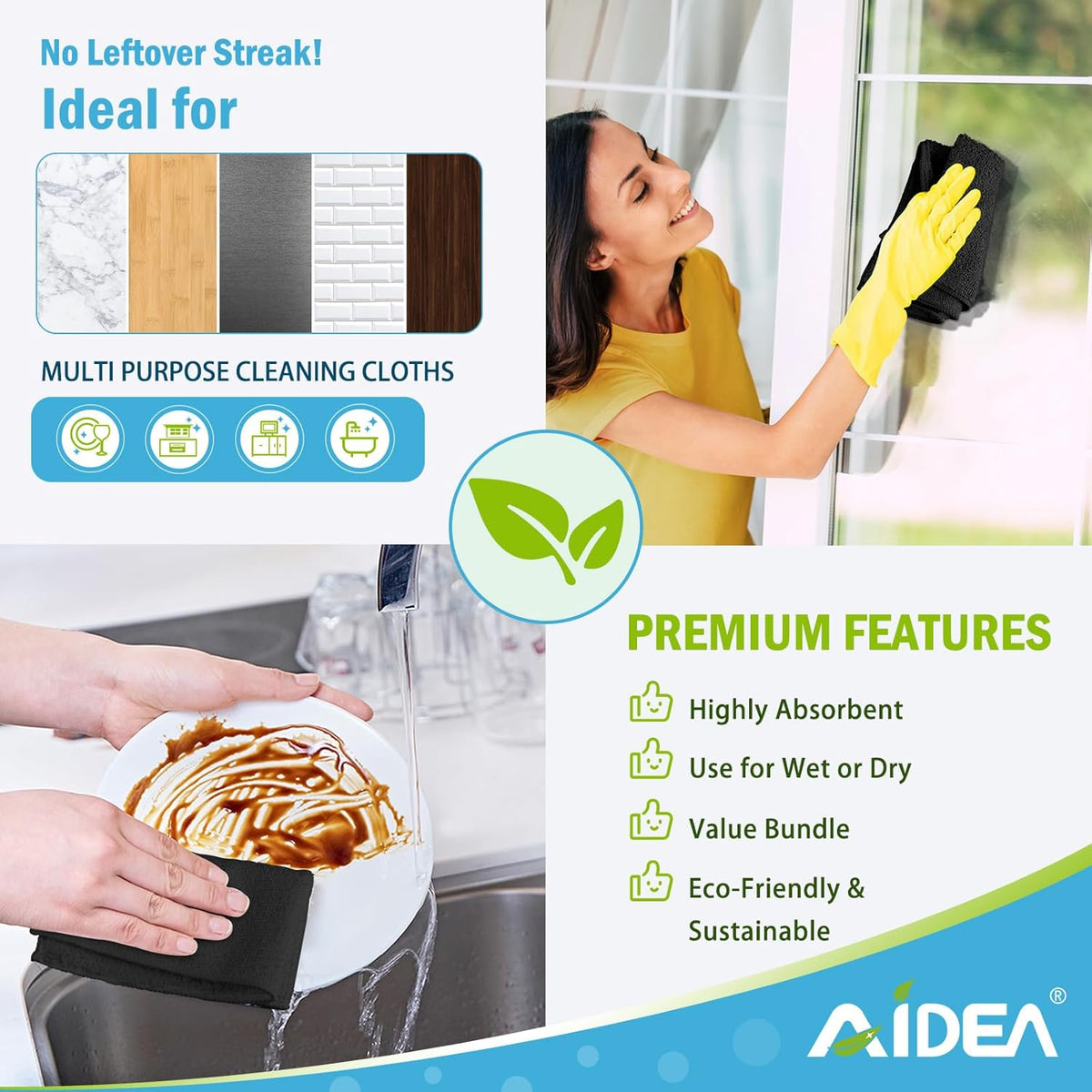 AIDEA Microfiber Cleaning Cloth Black 50PK, Microfiber Towels for Cars, Premium Car Cloths, Dusting