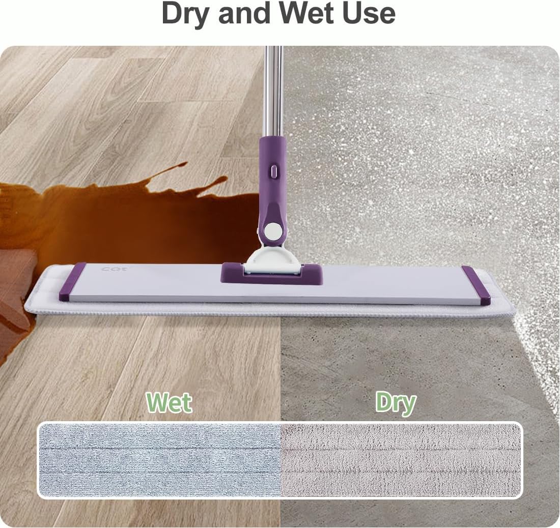 CQT Commercial Flat Microfiber Floor Mop Cleaning System 18" Inch Wet Dry and Dust Hardwood with 4