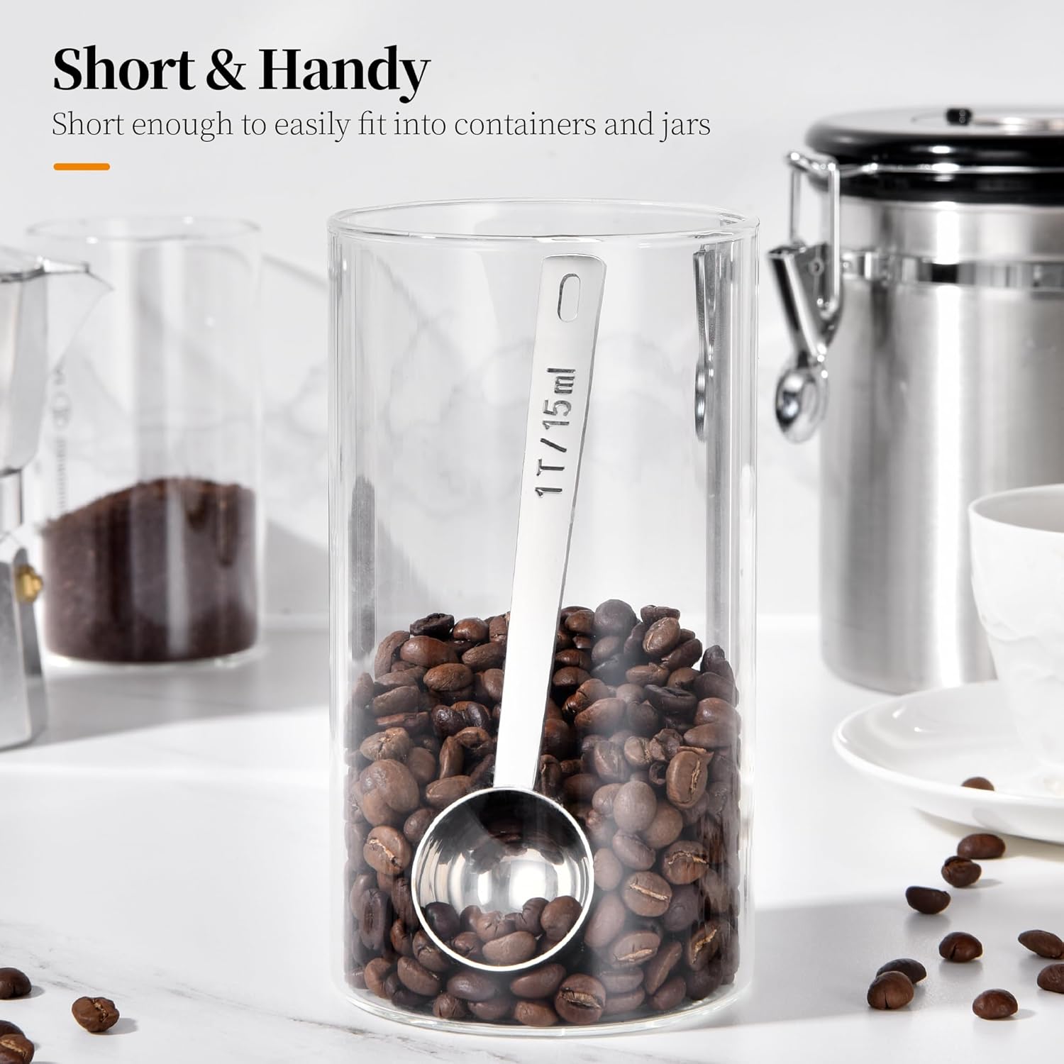 Long Handle Coffee Scoop: 5.64 Inch 18/8 Stainless Steel 1 Tablespoon Metal Measuring Spoon Tbsp