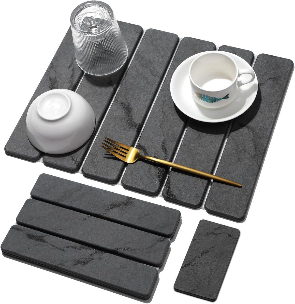 2 PCS Stone Dish Drying Mat for Kitchen Counter,Quick Dry Stone Dishes Mats,Marbled Water Absorbing