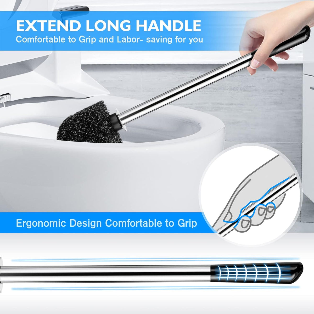 Toilet Brush and Holder 2 Pack, 304 Stainless Steel Toilet Brush with Extended and Durable