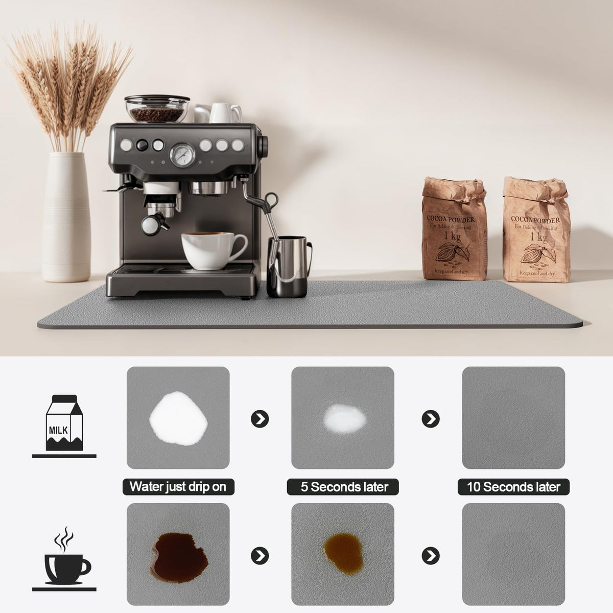 Dish Drying Mat for Kitchen Counter | Coffee Bar Mat for Countertops | Heat Resistant Drainer Mat