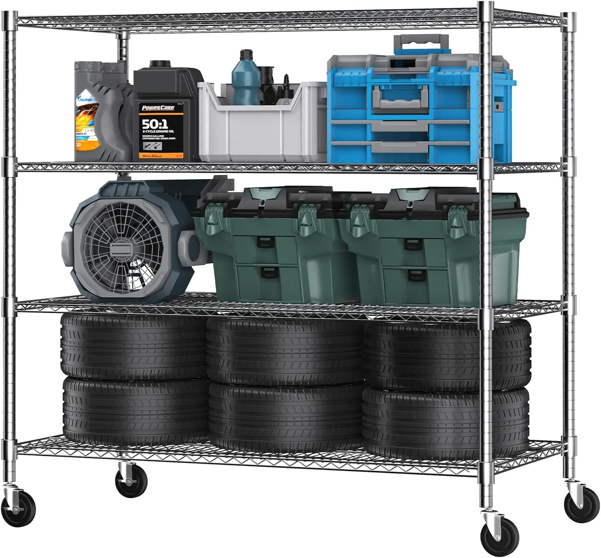 Himimi 4 Tier Wire Shelving with Wheels Heavy Duty Height Adjustable Metal Shelves for Storage