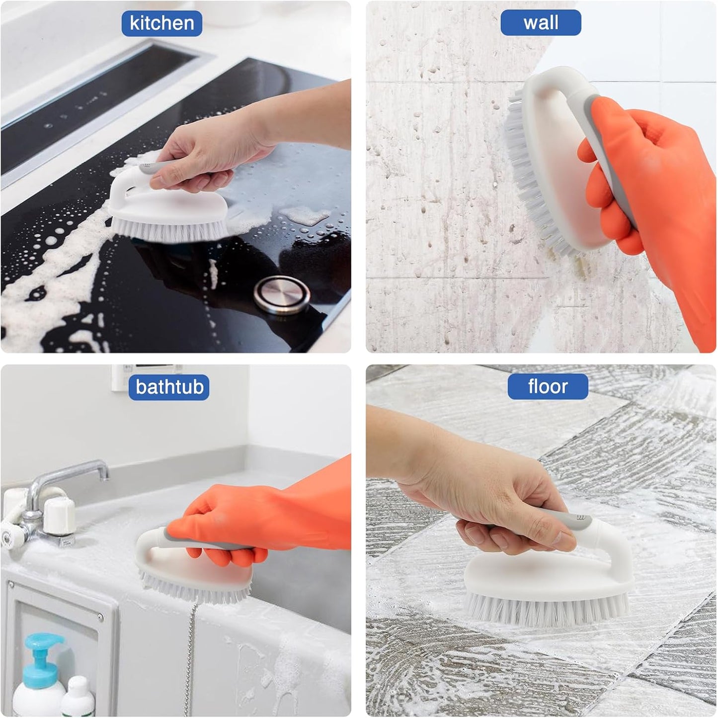 Scrub Brushes for Cleaning Bathtub Scrubber Heavy Duty Scrub Brush with Handle Stiff Bristle