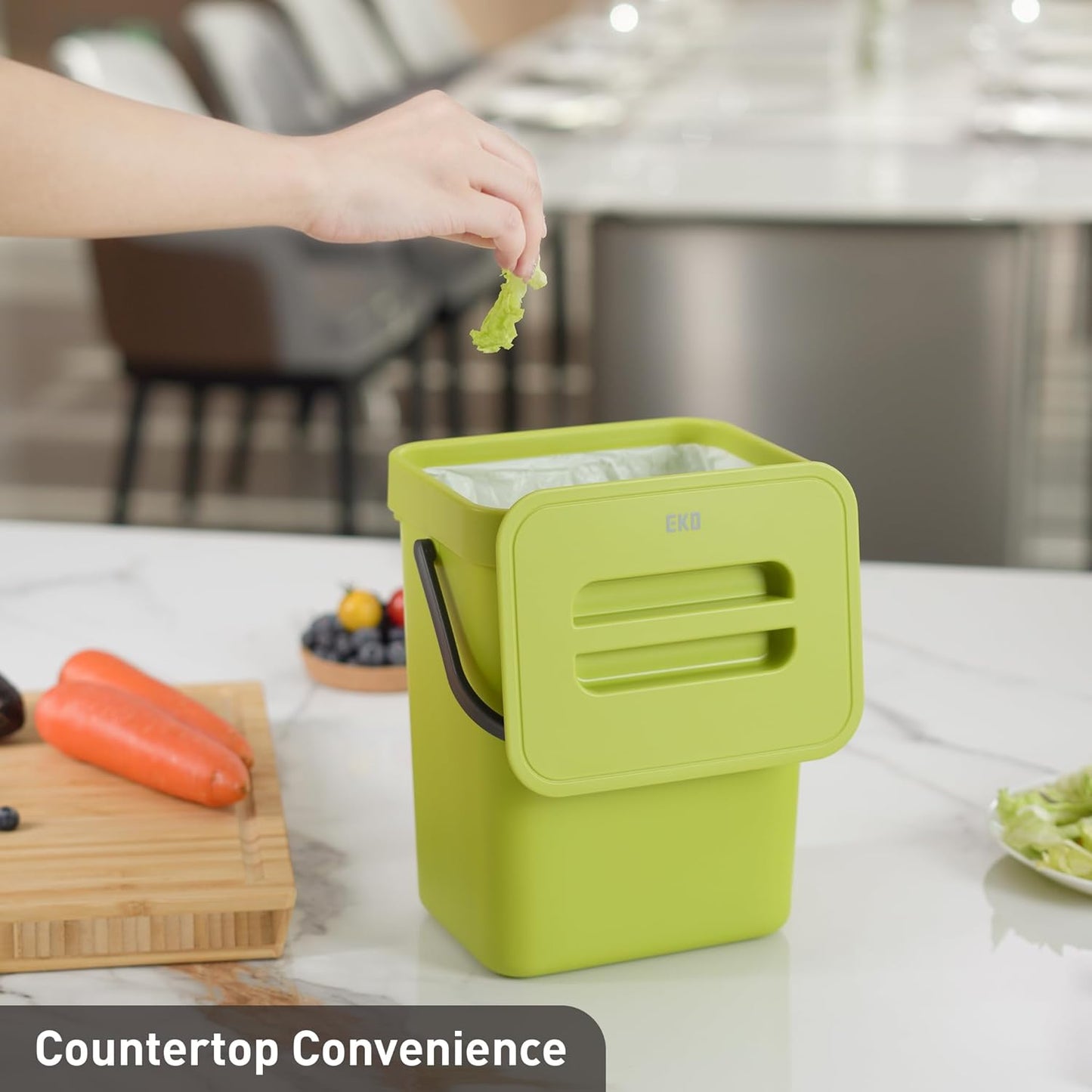 EKO Puro Wall-Mounted Trash Can with Lid, 1.32 Gal / 5L Hanging Trash Can, Small Kitchen Compost