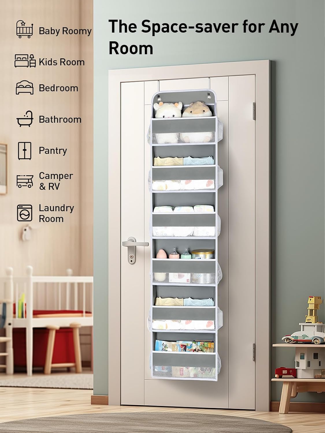 Yecaye 2 Pack Over The Door Organizer, 6-Tier Closet Door Hanging Organizer with 12 Mesh Pockets