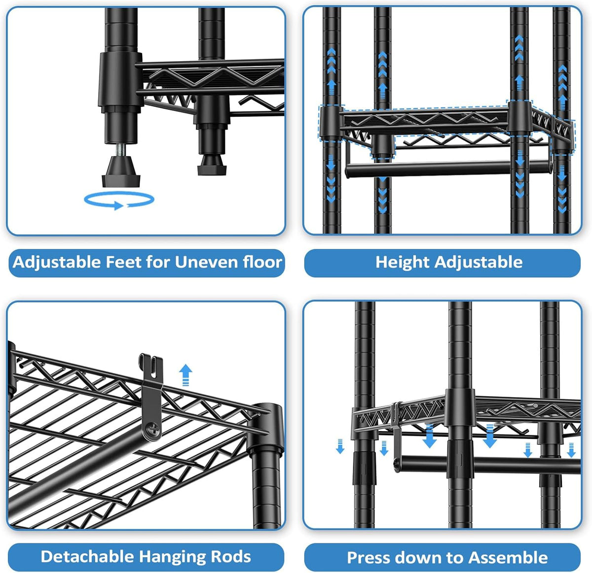 IZEUK 2 Combination Heavy Duty Garment Rack Wire Clothes Rack for Hanging Clothes, Metal