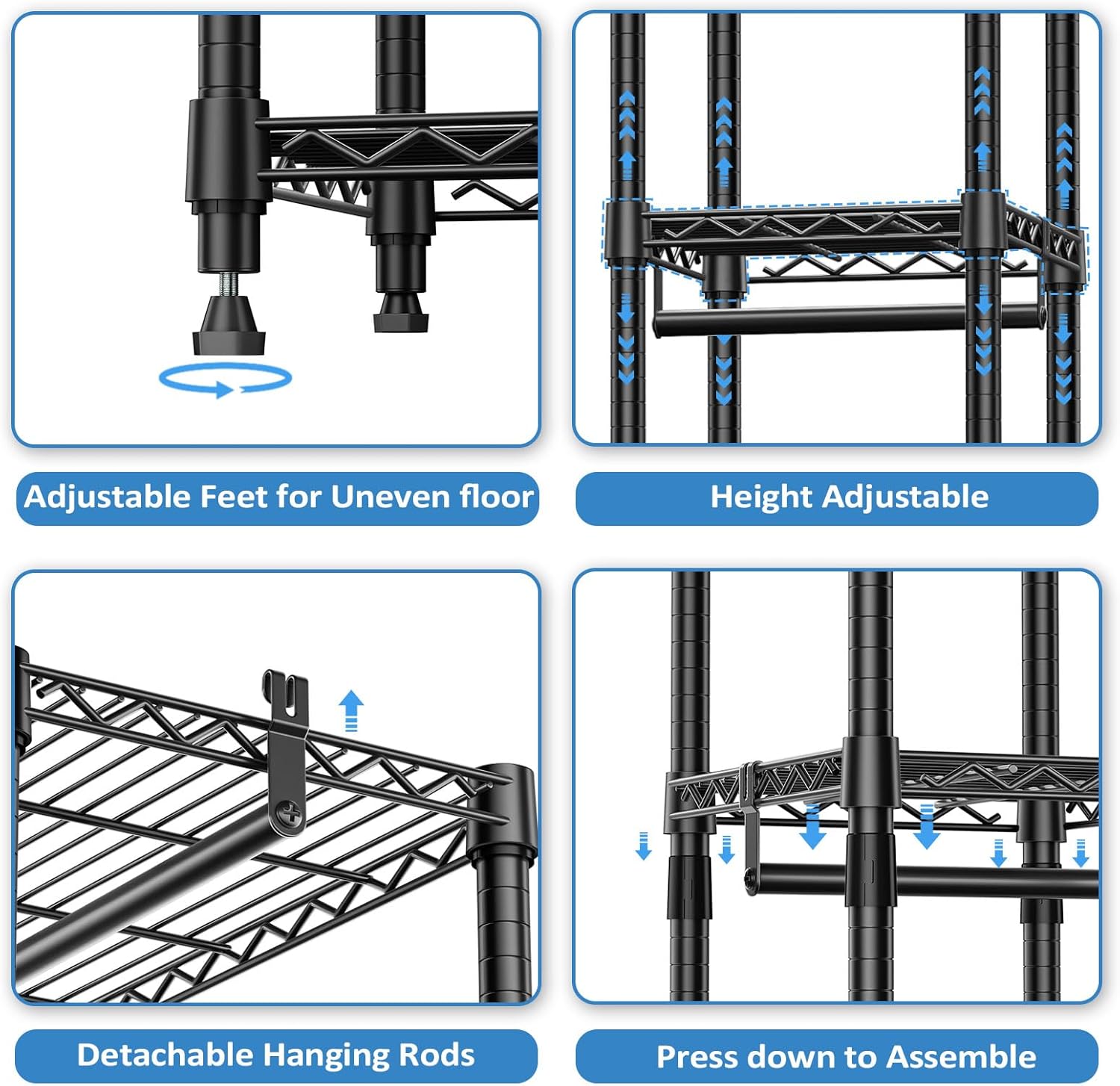 IZEUK 2 Combination Heavy Duty Garment Rack Wire Clothes Rack for Hanging Clothes, Metal