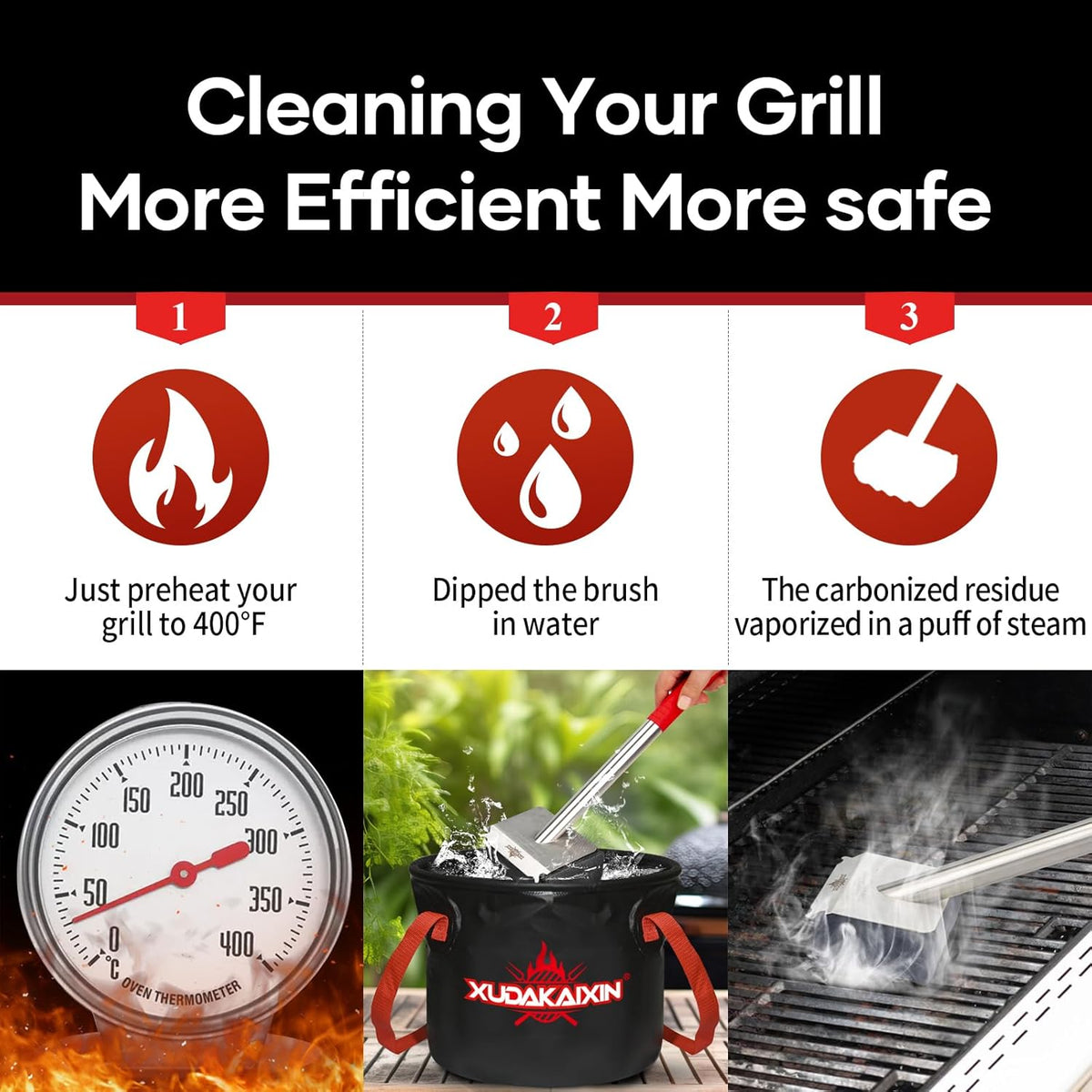 Grill Brush Bristle Free,Unique Wave pad for Cast Iron/Stainless-Steel Grates, (Only Replaceable