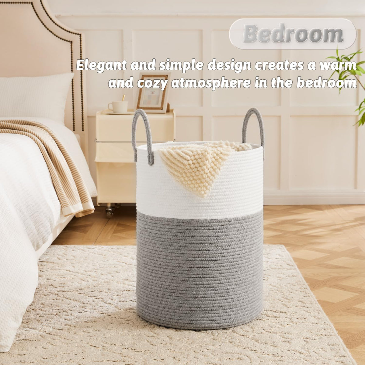 Laundry Basket,Woven Cotton Rope Laundry Hamper,40L for Decorative Storage of Dirty Clothes,Toys